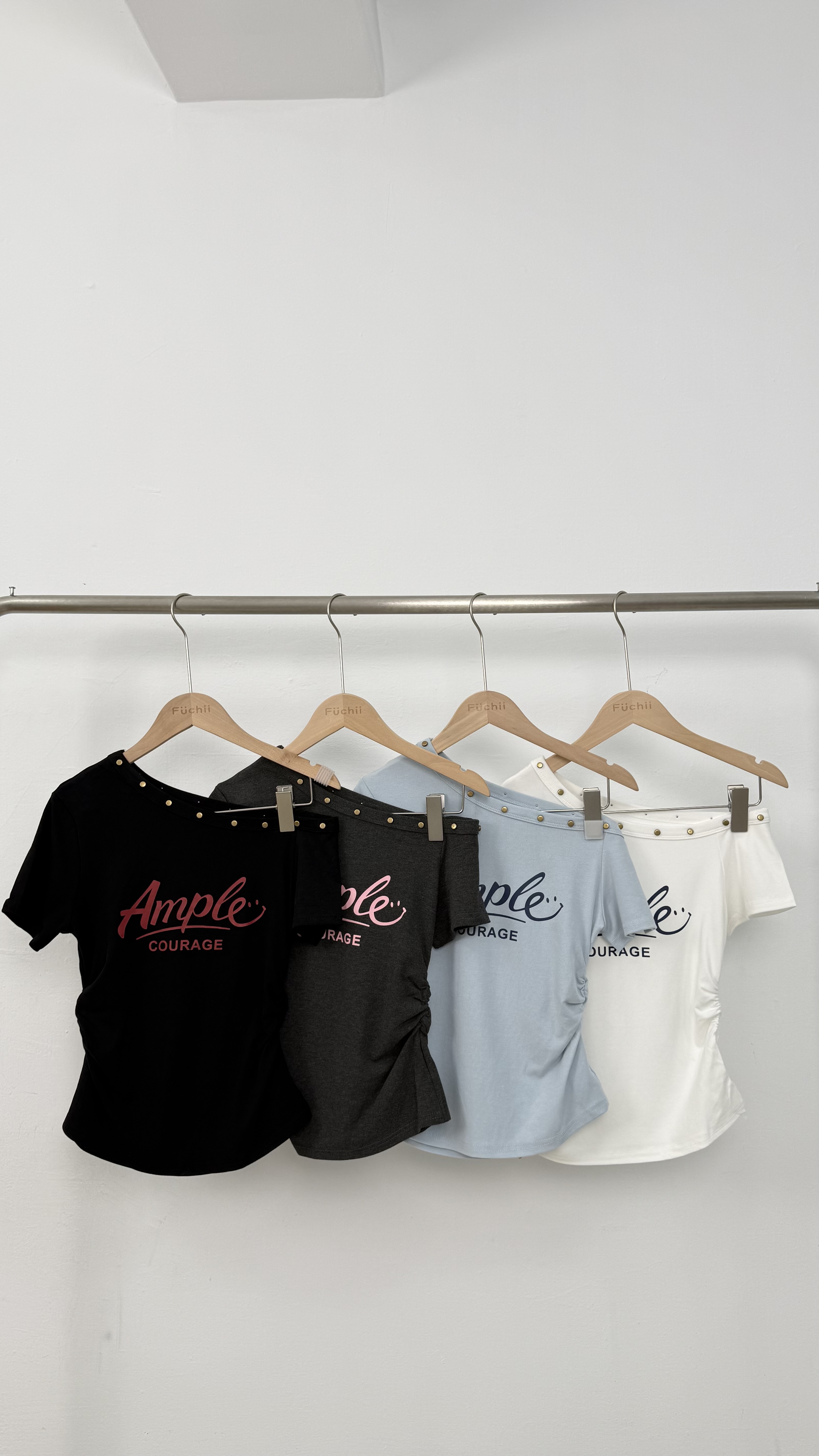 NEW美式復古卯釘設計斜肩上衣