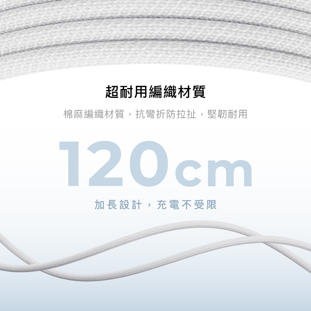 Maktar USB-C to USB-C / Lightning 2合一 編織快充傳輸線 120cm 冰川白