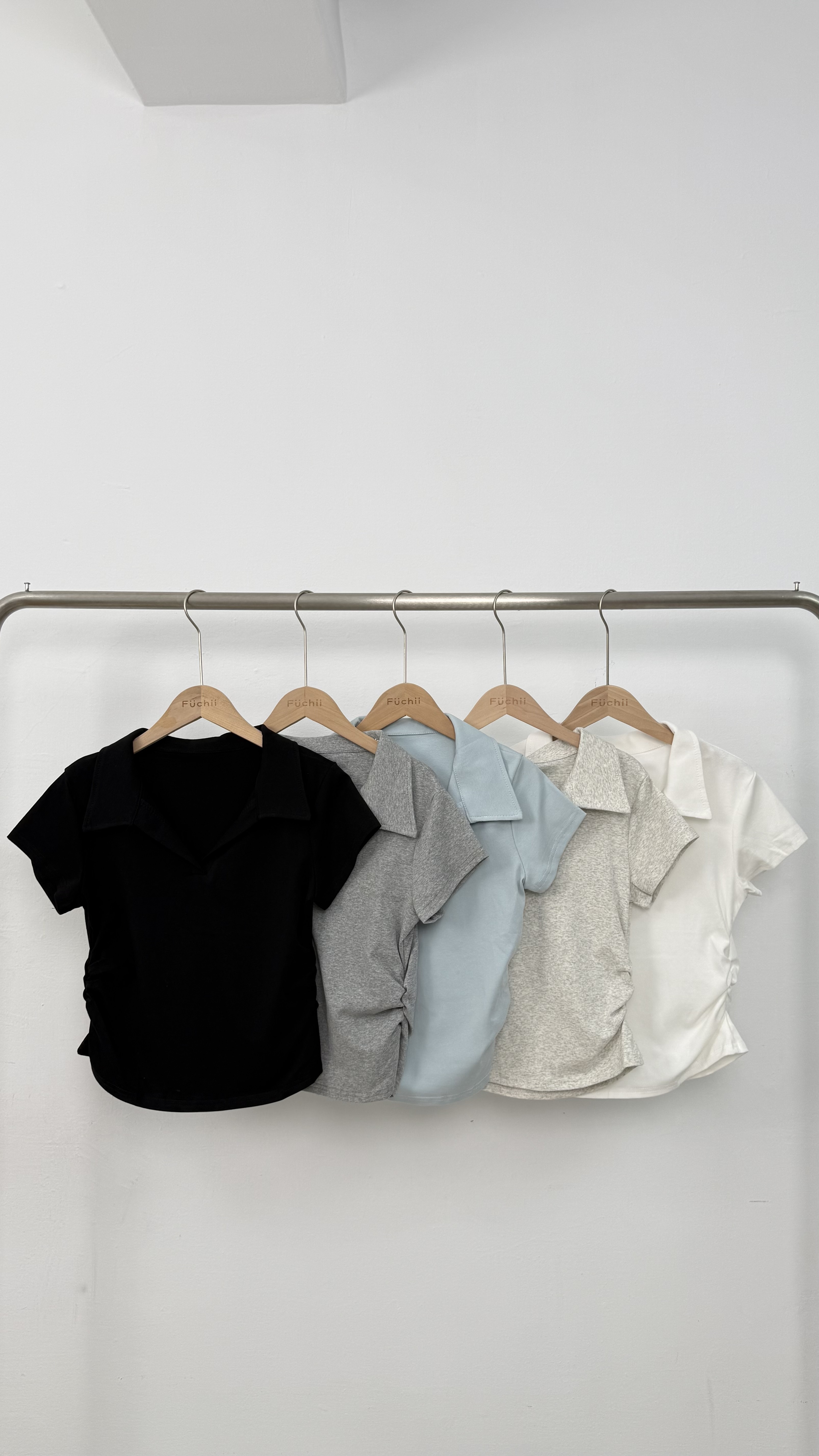 NEW 側邊抓皺翻領短袖上衣