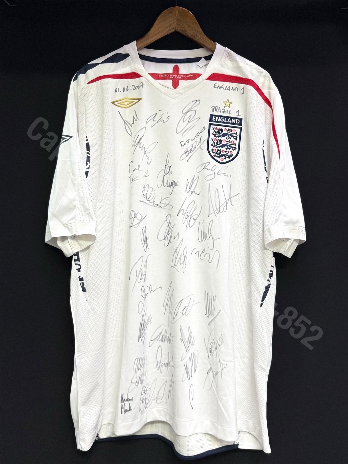 (Both Squad Signed) England 2007 Umbro Home Shirt vs Brazil