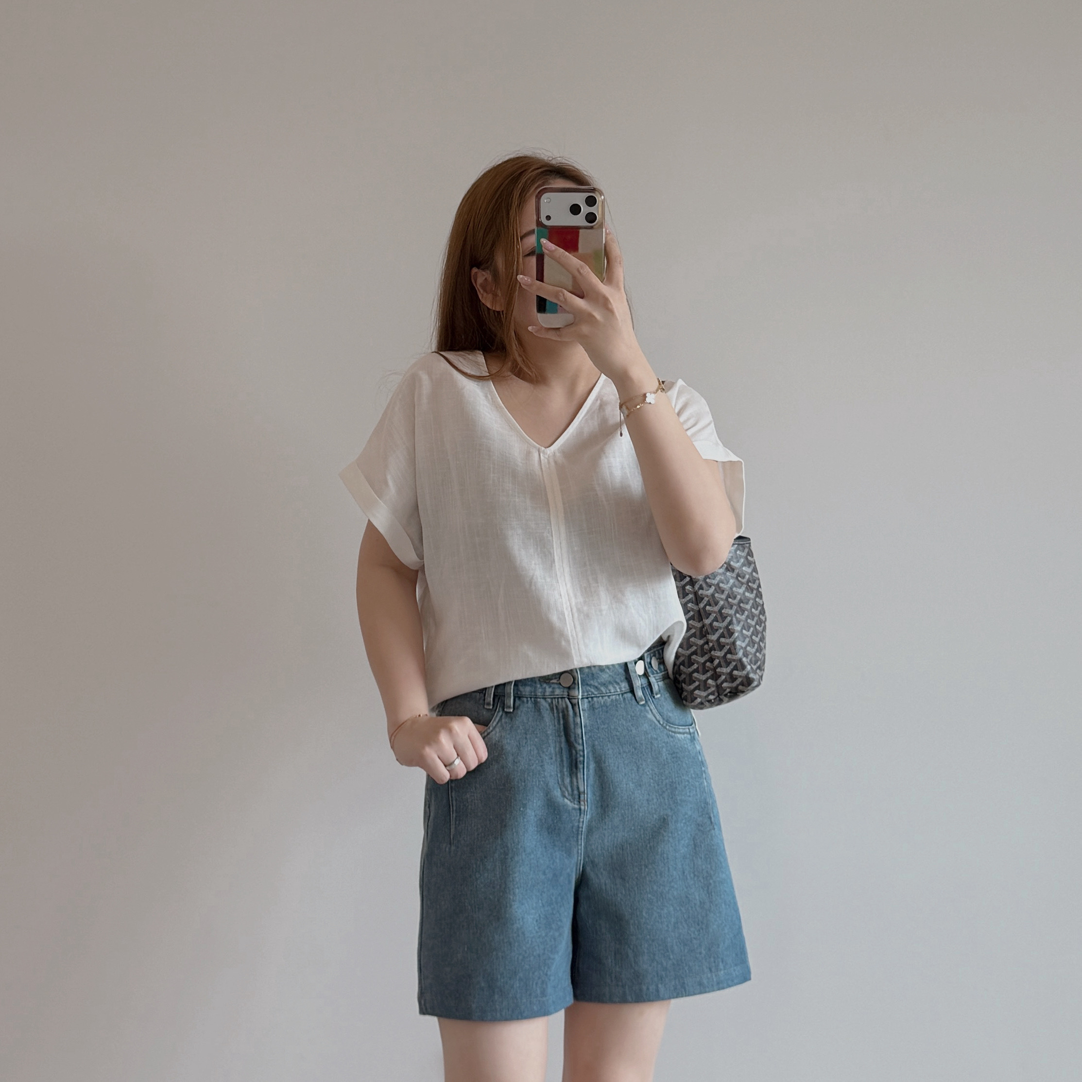 預售 7417 高腰微A薄料牛仔短褲