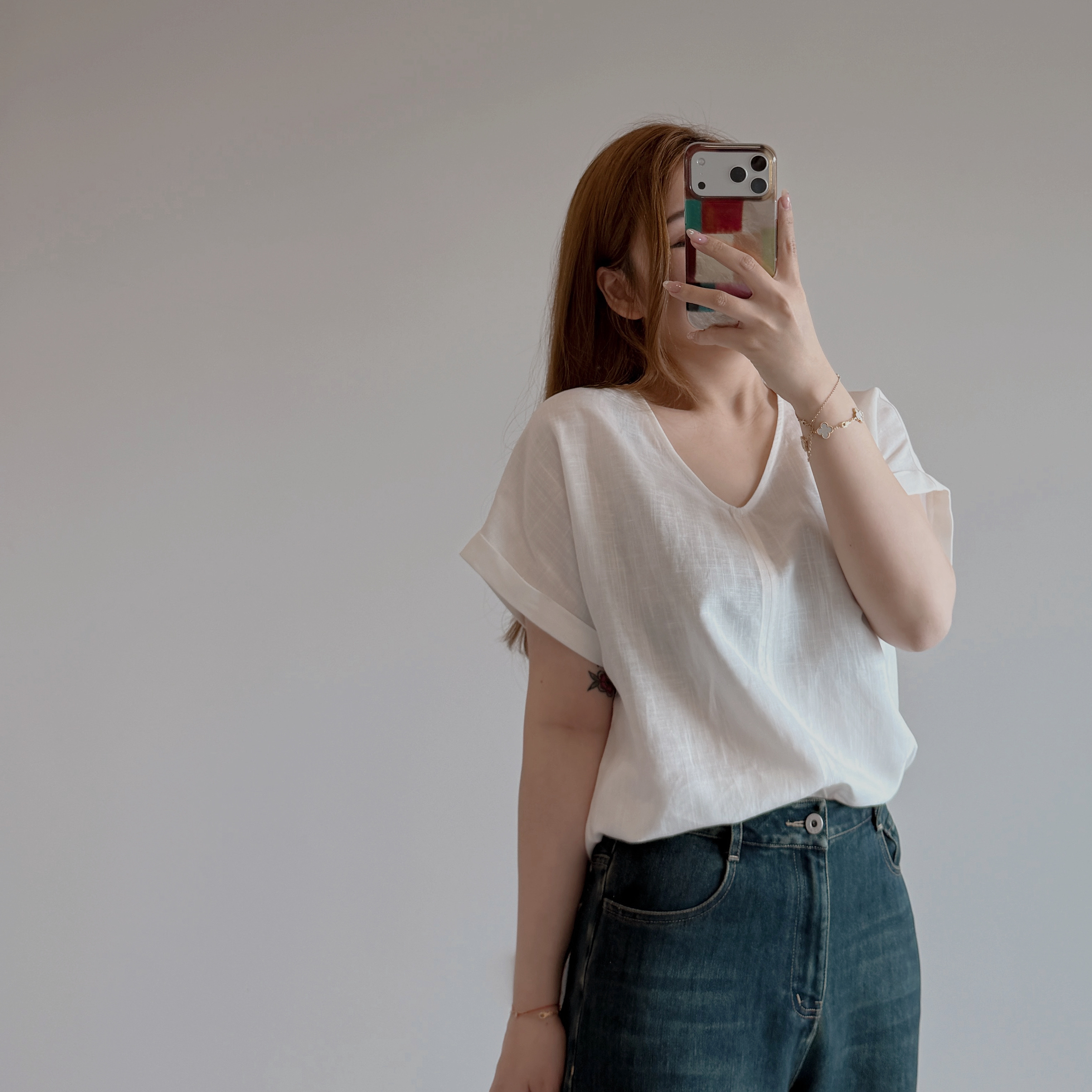 預售 7398 簡約V領亞麻短袖Top