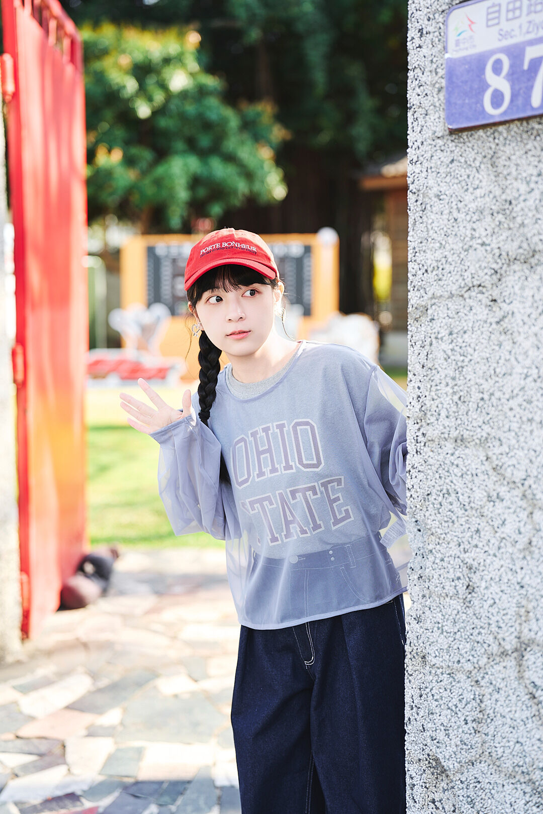 (預購)雋永日常！學院logo Tee + 柔和網紗罩衫 set (兩色-麻花灰)