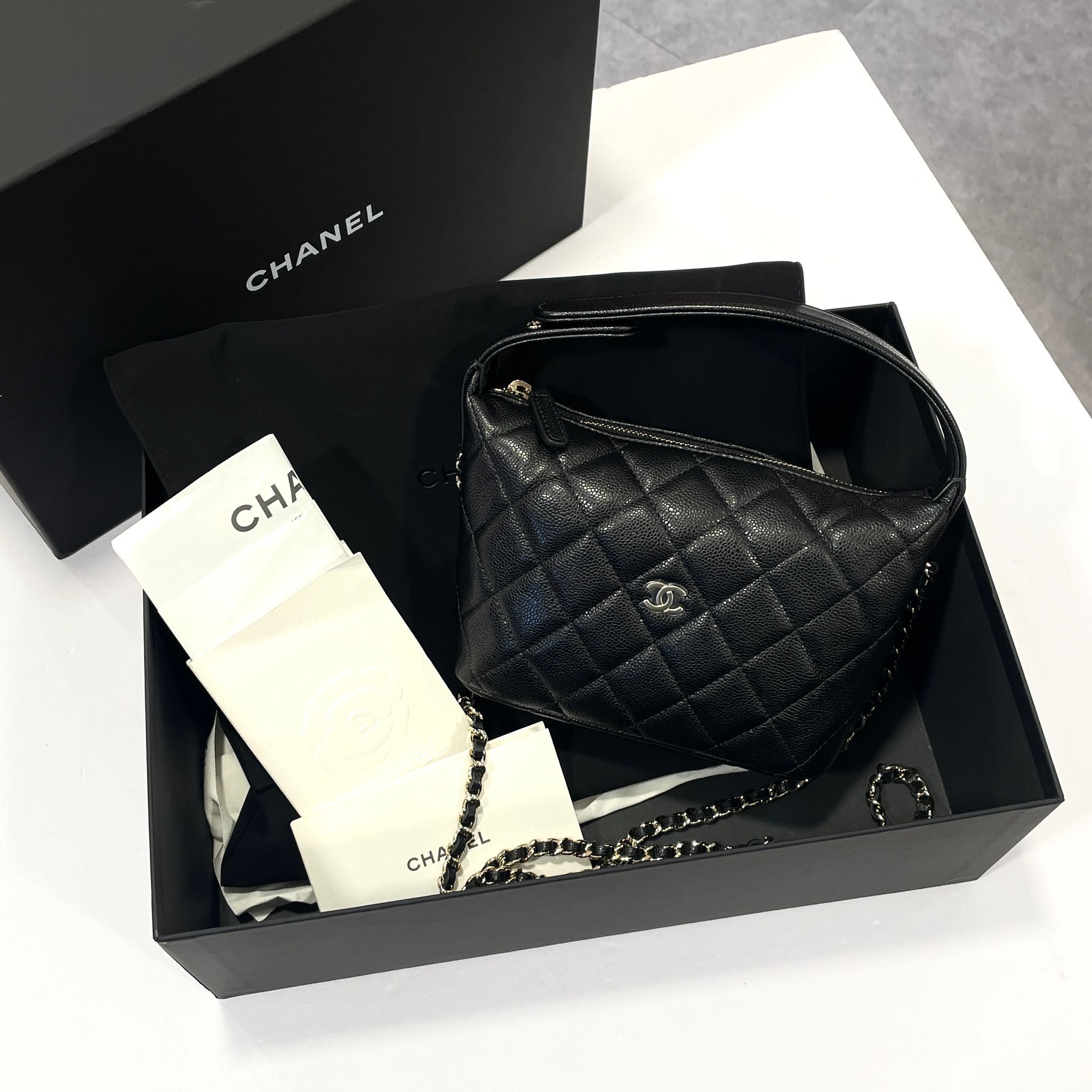 全新CHANEL HOBO SMALL BAG AP4386 黑色荔枝皮淡金@晶片款 #香奈兒飯盒包 #BRAND NEW #香榭站正品
