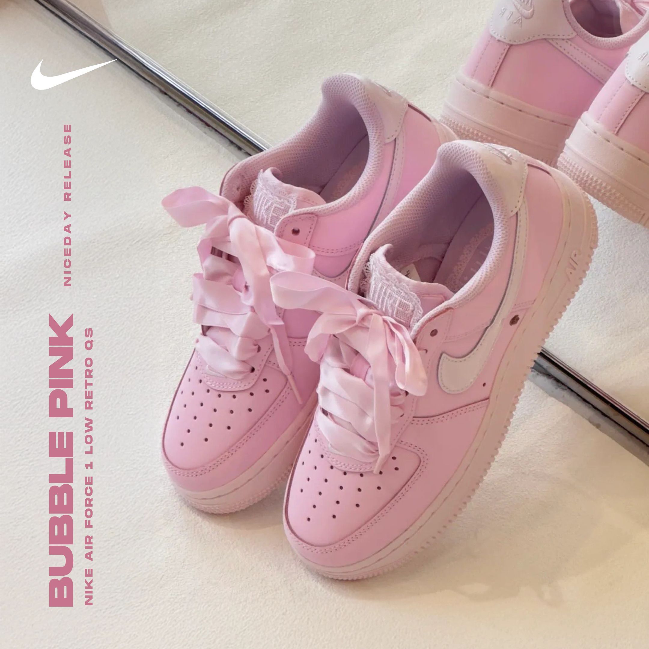 NICEDAY 代購 Nike Air Force 1 櫻花粉 粉色 緞面 蕾絲 女鞋 IR0871-600