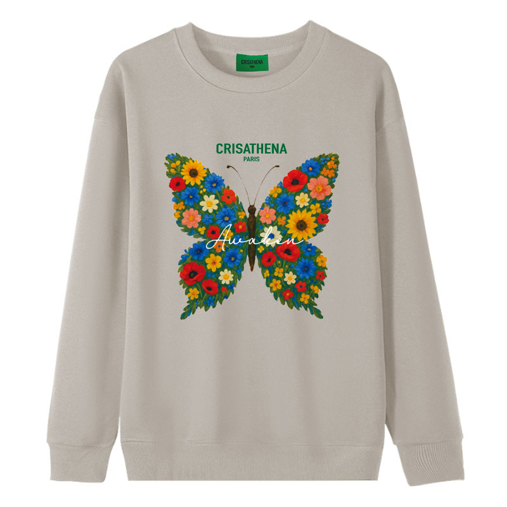 0324CA20-CRTNA-Crisathena Flowers Butterfly Sweatshirt in Off-White, S-M/ L-XL (A20)