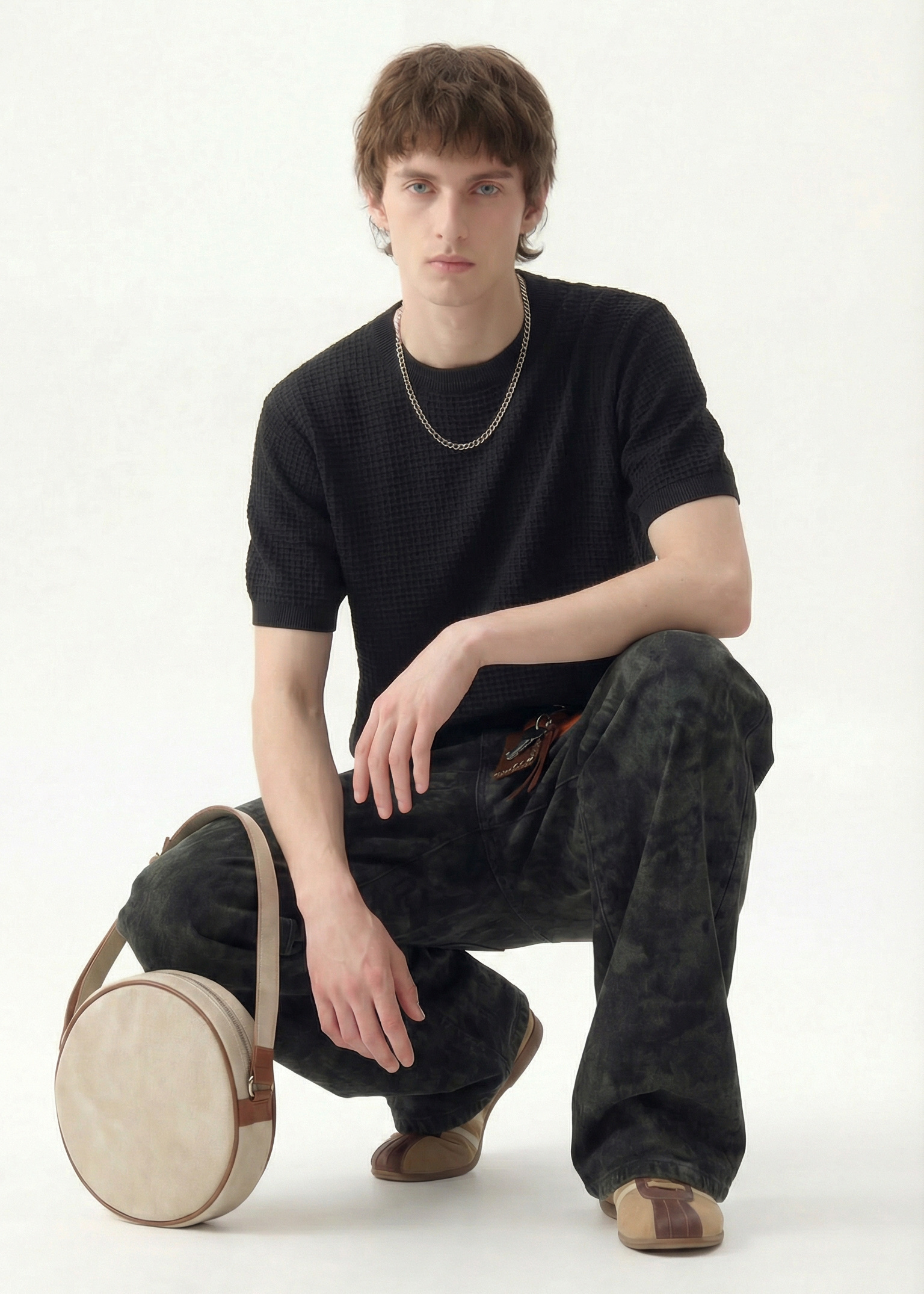 - SIMPLEACTION - 老錢風華夫格針織短袖上衣