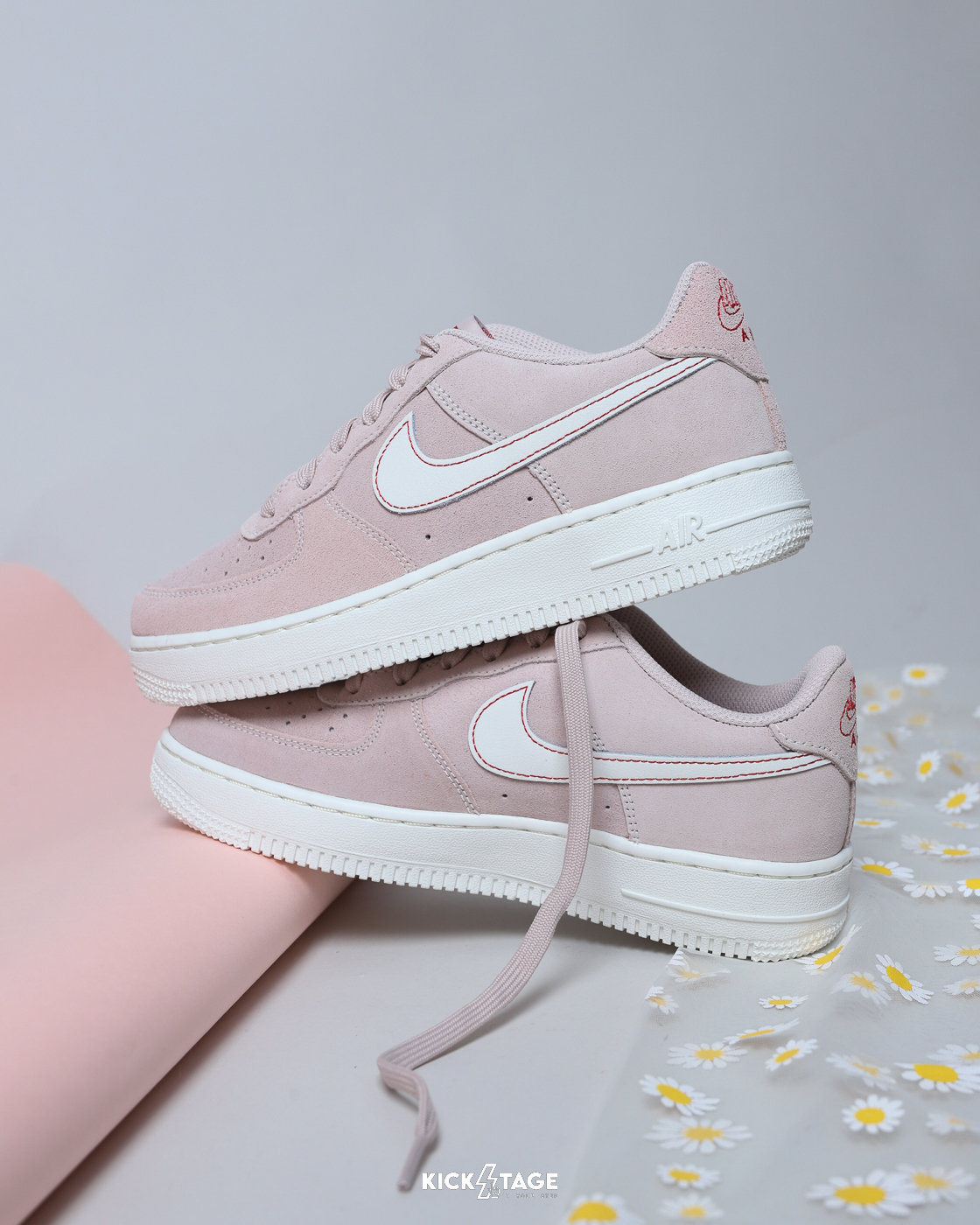 大童鞋 女鞋 NIKE AIR FORCE 1 LV8 1 GS 淡粉白 麂皮 縫線 復古 休閒鞋【IB5688-600】AF1