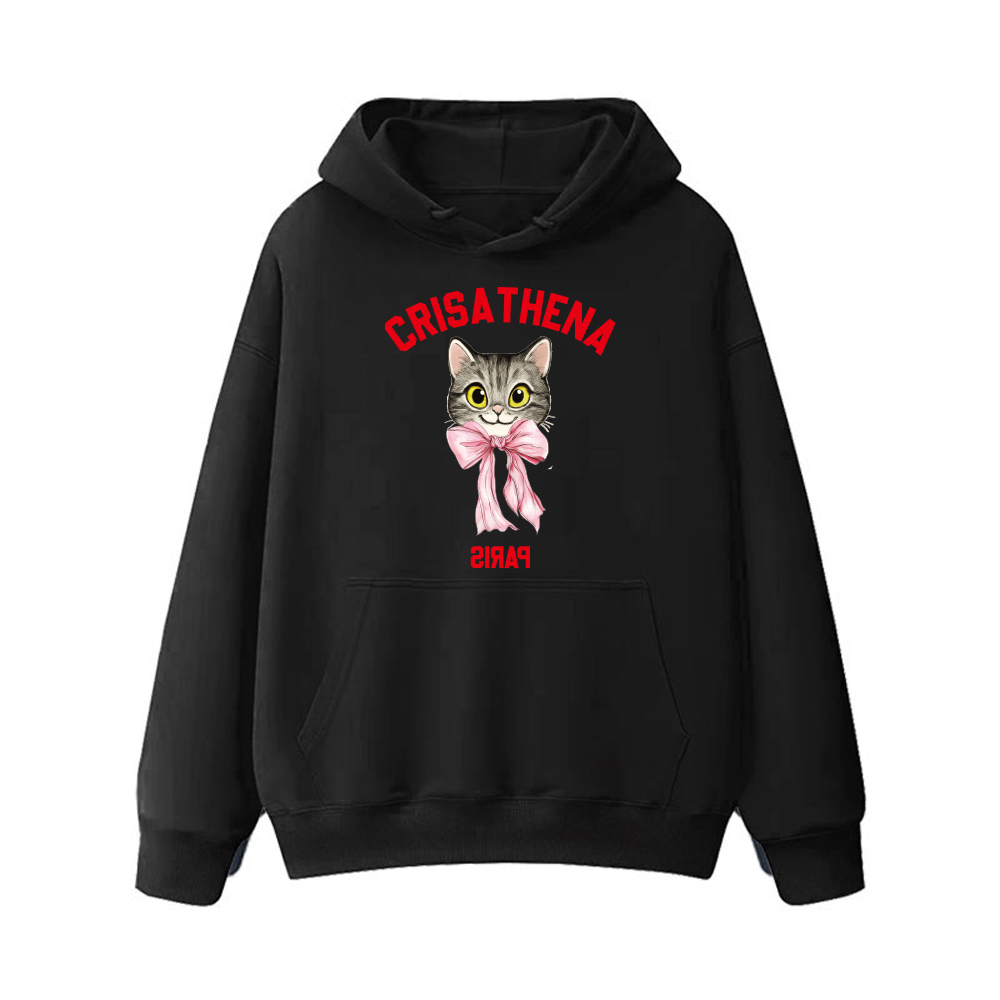 0324CA21-CRTNA-Crisathena 貓咪連帽圍衣 黑色紅字/ 黑色白字/ 淺灰色/ 米白色/ 橄欖綠/ 粉紅色/ 白色, S-M/ L-XL/ (A21)