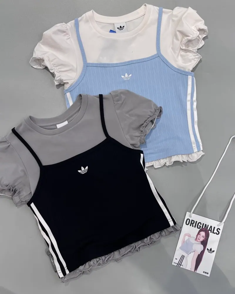 Adidas Originals Slim 圓領泡泡袖 假兩件上衣(2colors)