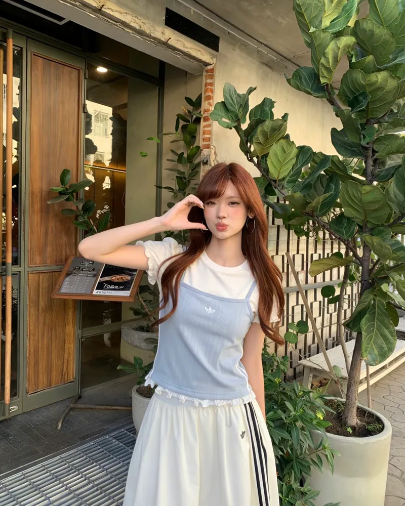 Adidas Originals Slim 圓領泡泡袖 假兩件上衣(2colors)