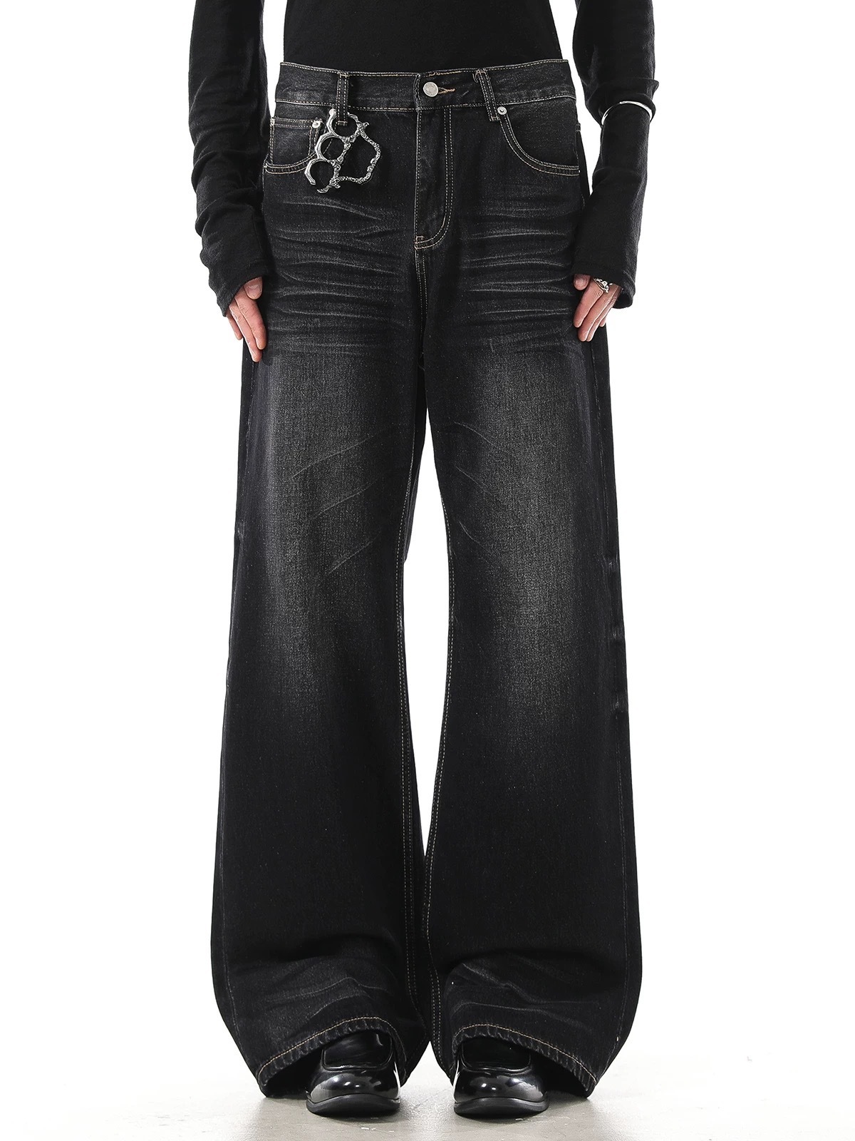 - SIMPLEACTION - cleanfit做舊水洗微喇牛仔褲