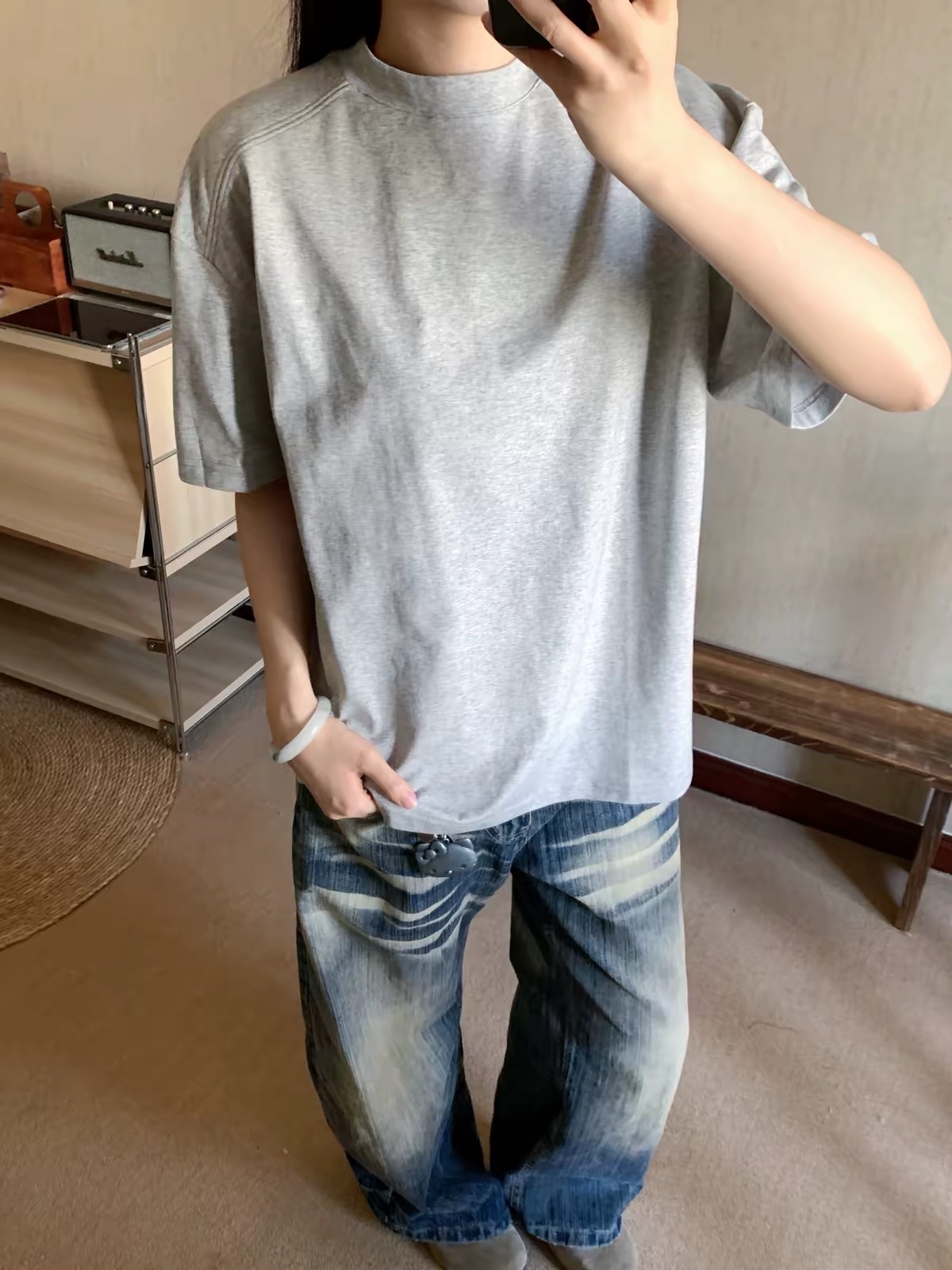 美式涼感boxy拼接解構短袖