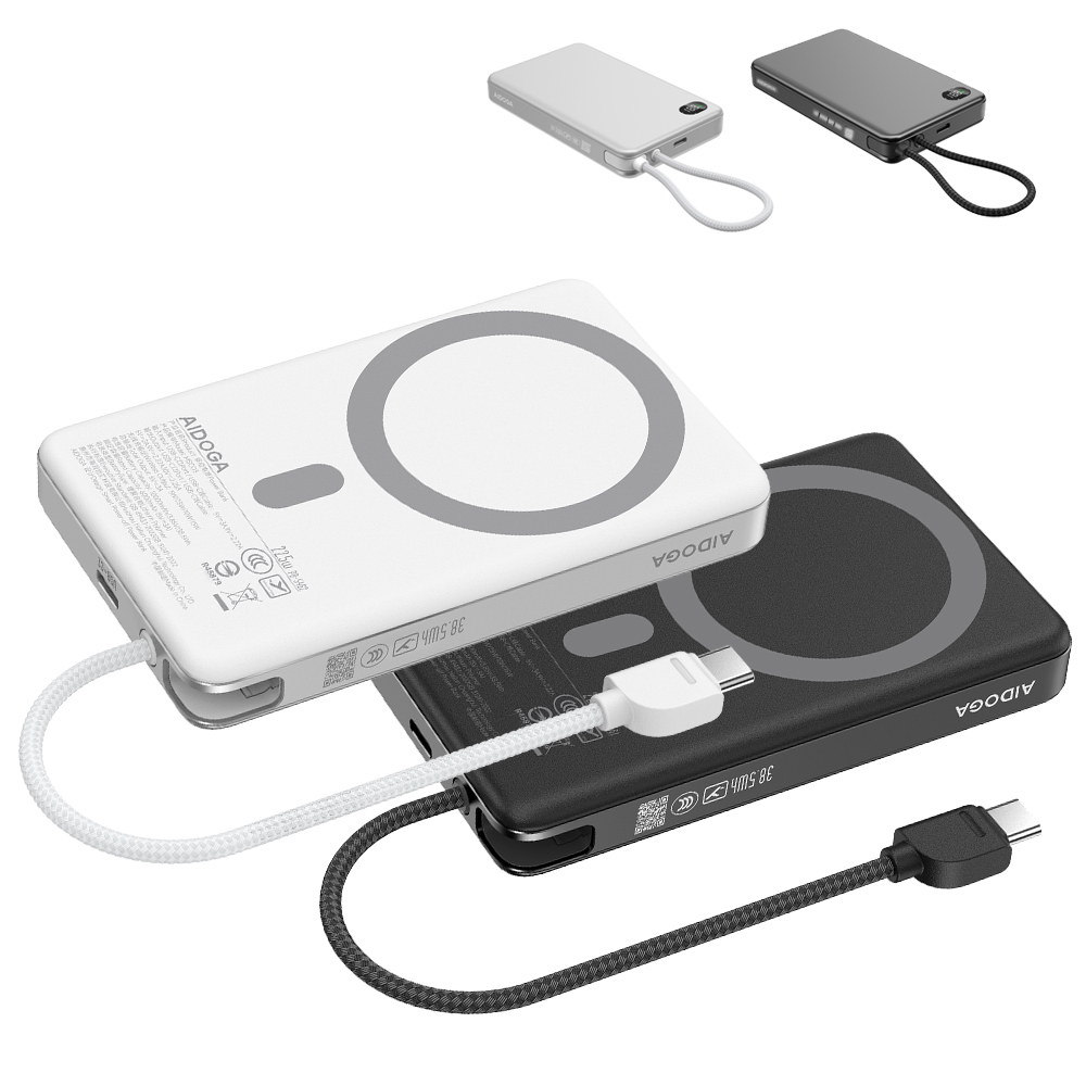 AIDOGA 艾迪伽 Wh/台灣BSMI/中國CCC/歐美CE認證 10000mAh 磁吸無線充電智能斷電行動電源 PD自帶雙向快充線