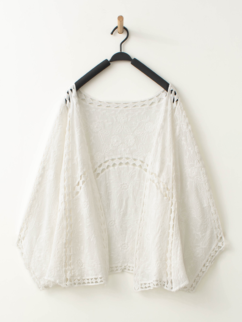 波西棉簍空罩衫荷葉小立領襯衫繡花純棉寬褲組合