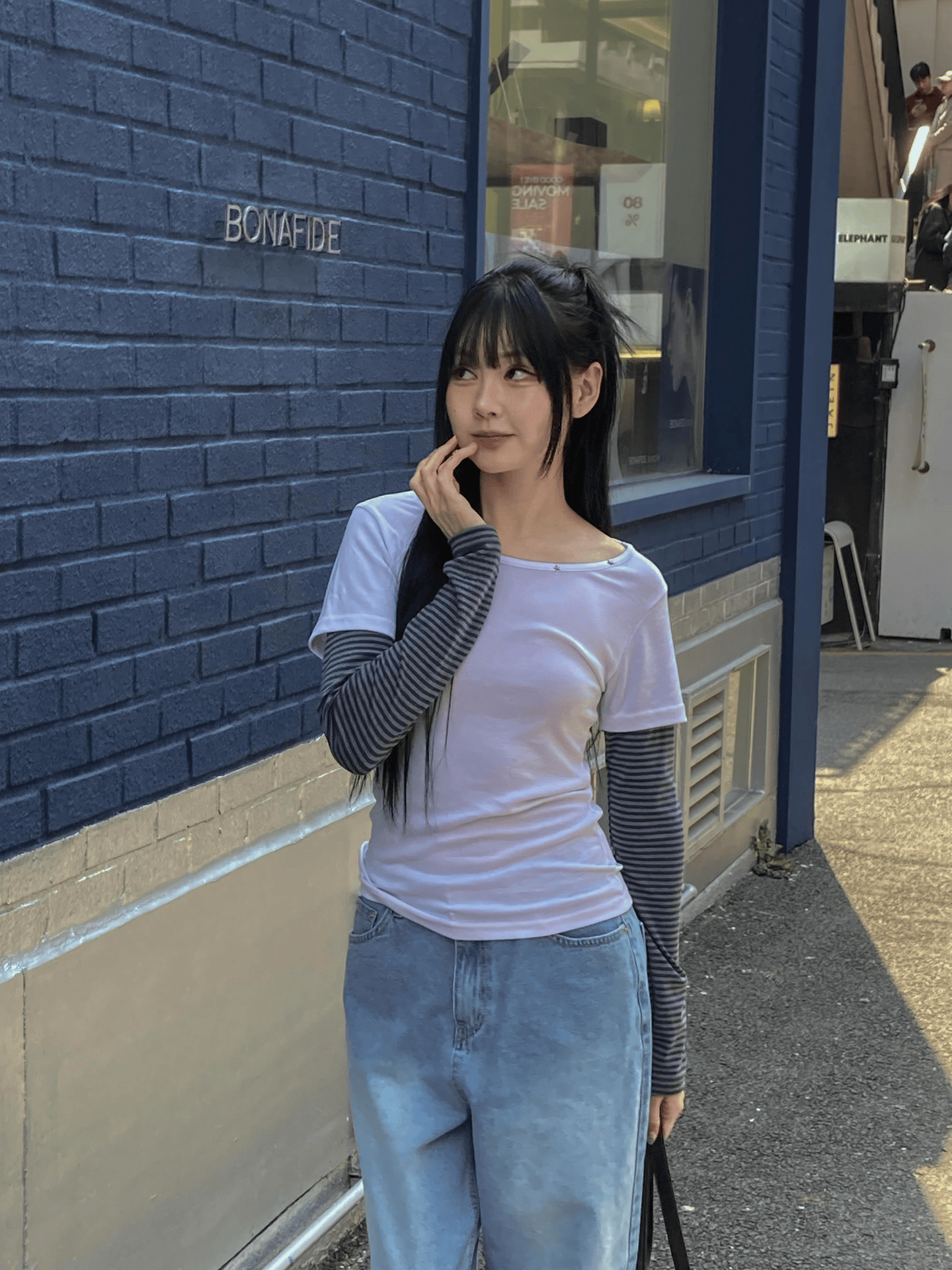 星星釘圍邊假兩件長袖上衣〈🇰🇷DAY 2〉