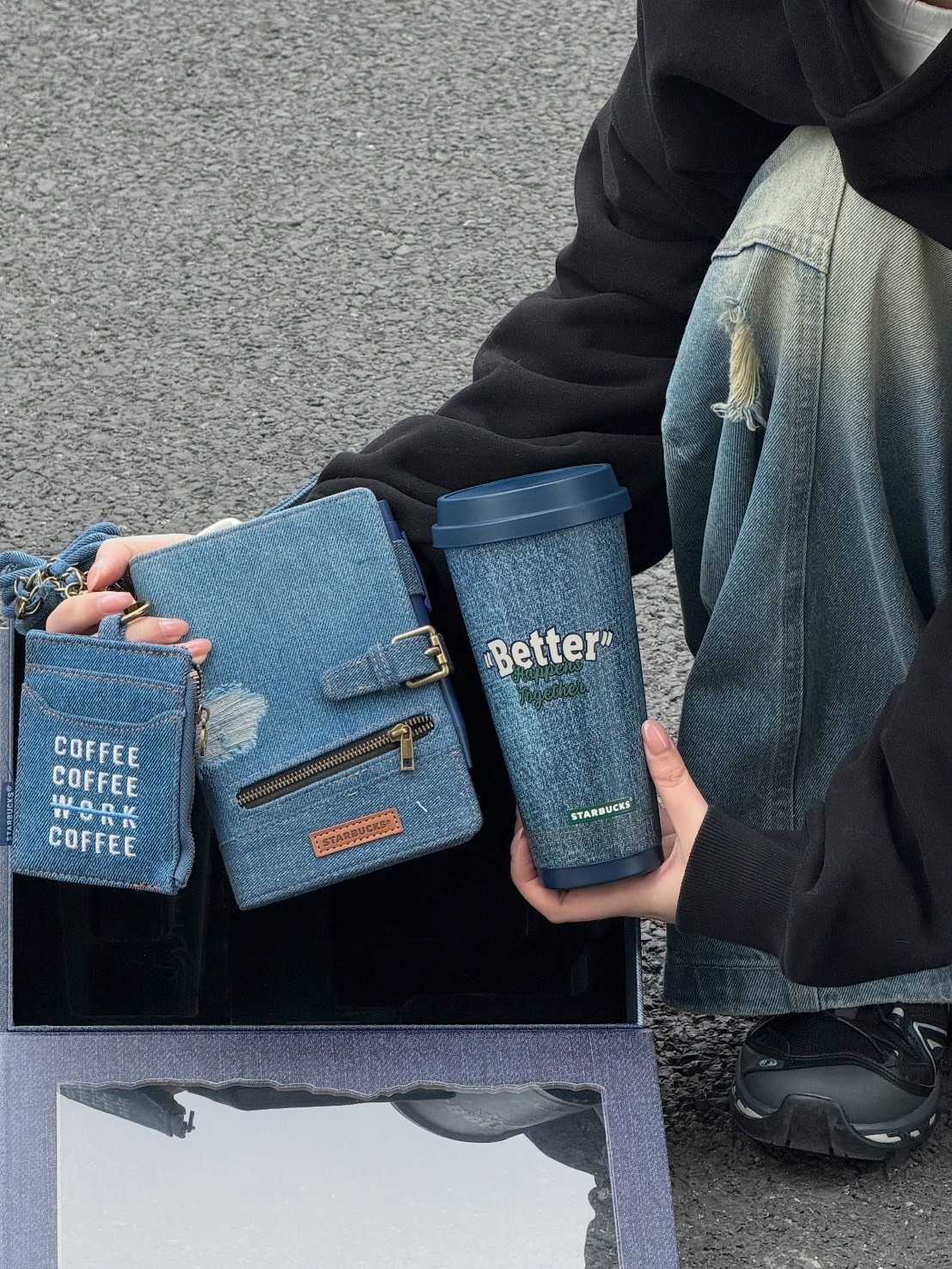 STARBUCKS 星巴克 丹寧星咖系列 保溫杯 筆記本卡包 禮盒套裝 500ML