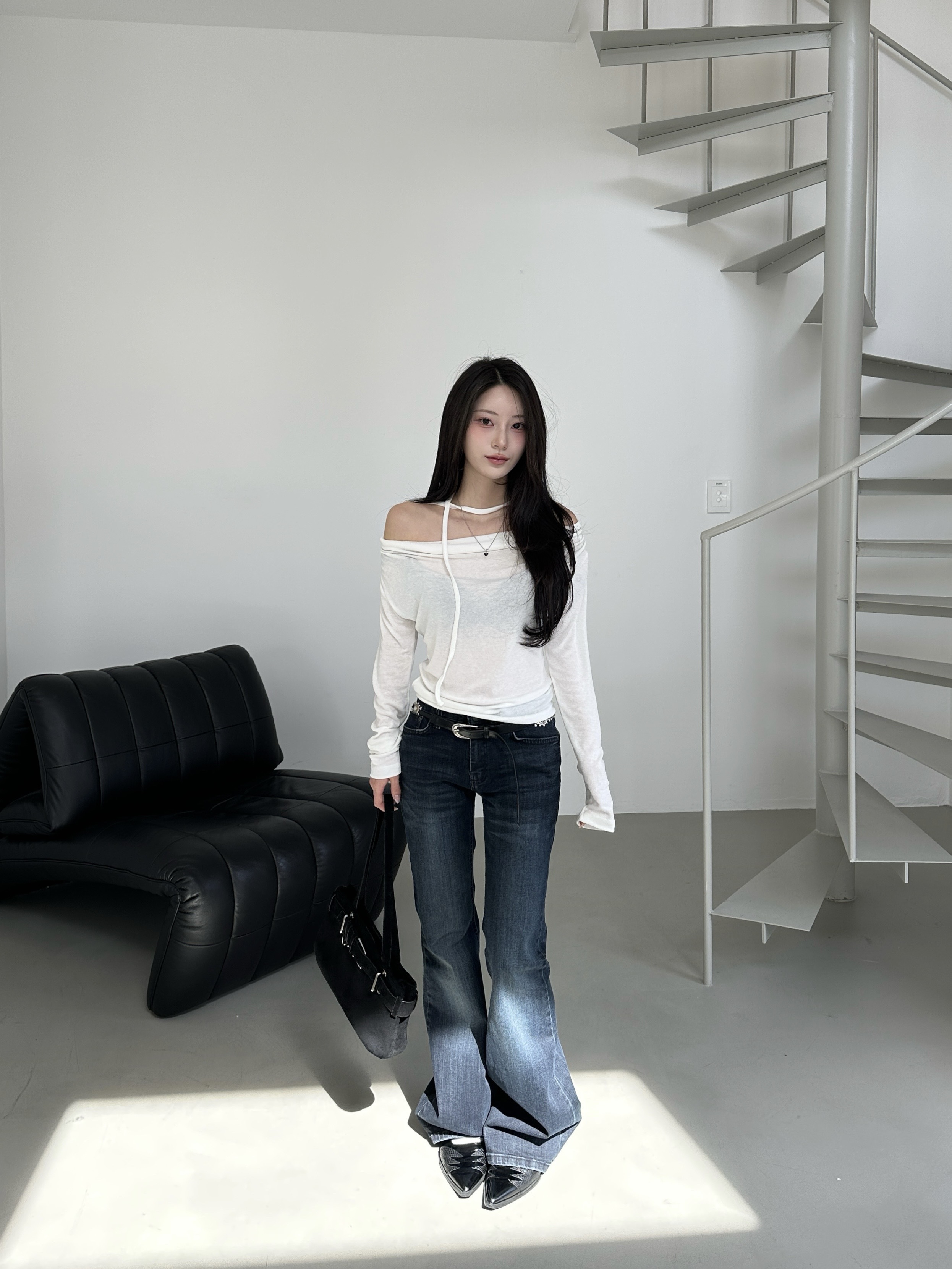 N28 BEST!! 超瘦深藍喇叭褲