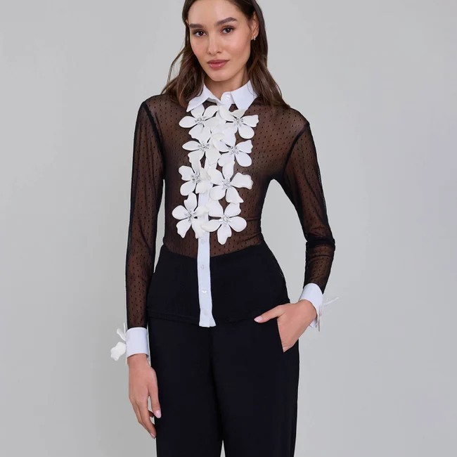 1AF0323-046 [ANNE FONTAINE] Terra Shirt Black #H25F12403 (EU)