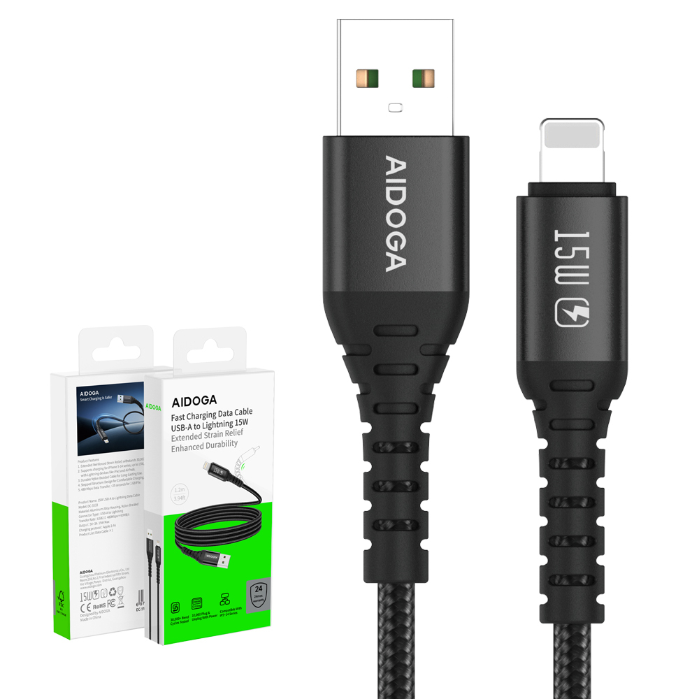 AIDOGA 艾迪伽 USB-A TO Lightning快充充電傳輸線 加長網尾 NyzerFlex 1.2M 支援iPhone5-14系列
