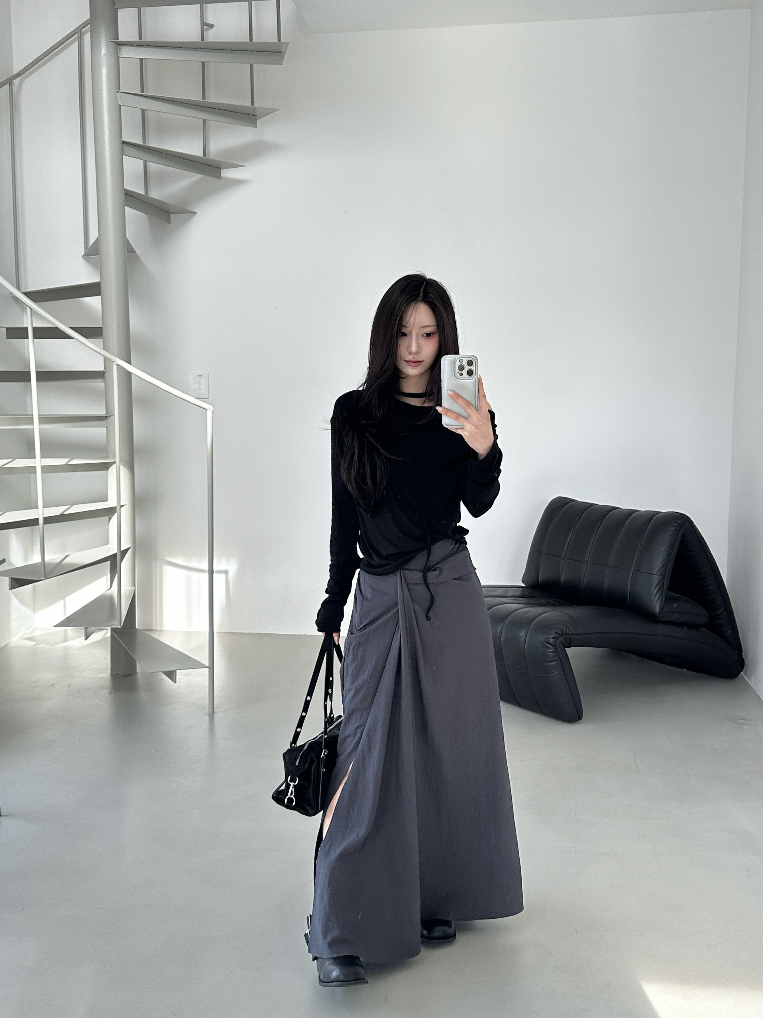 N19 設計款扭結長裙 (深灰)