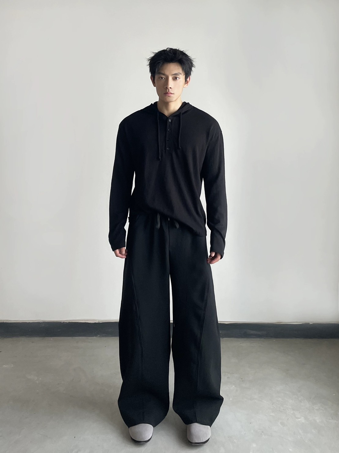 解構設計彎刀闊腿棉褲