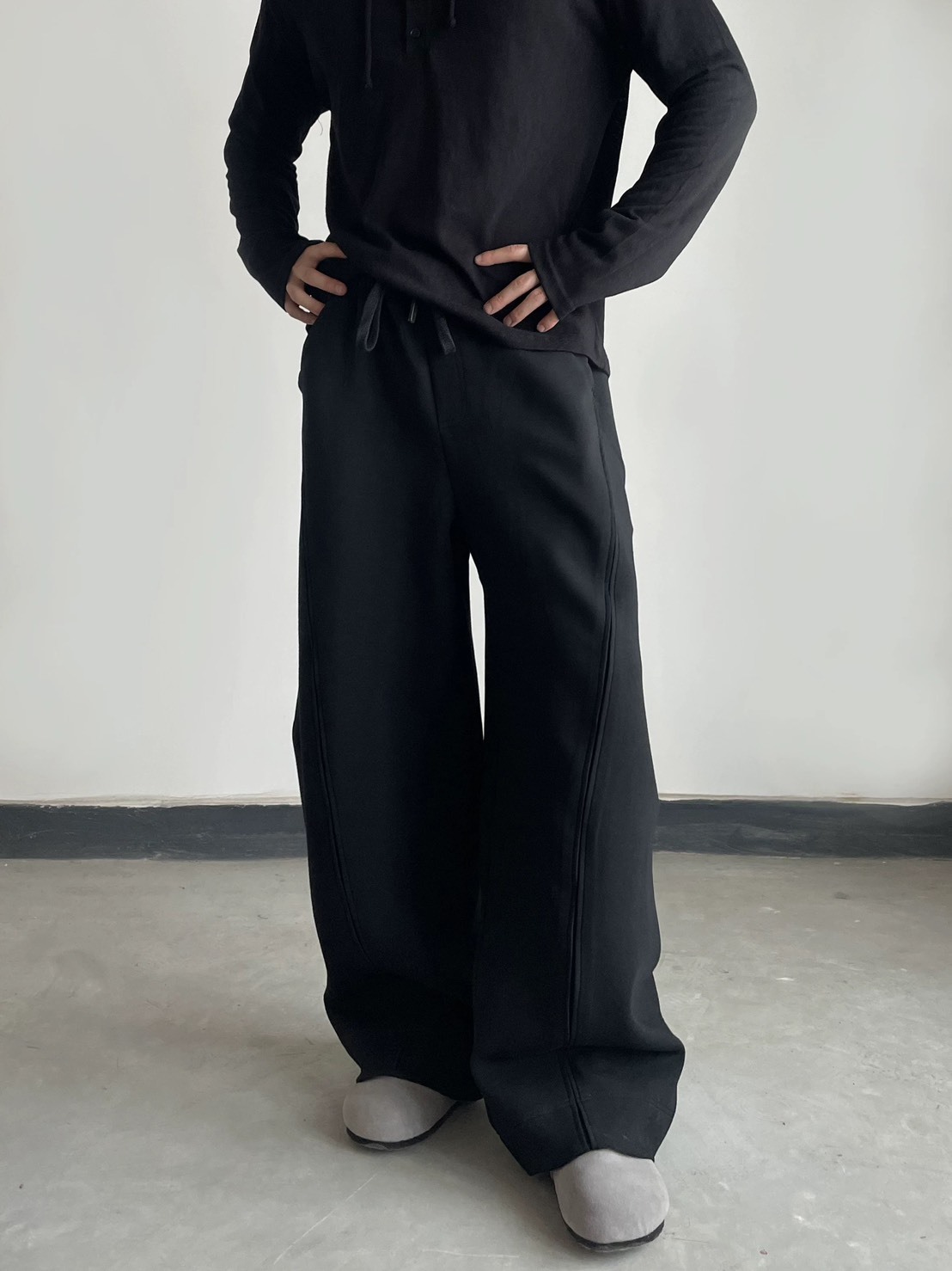 解構設計彎刀闊腿棉褲