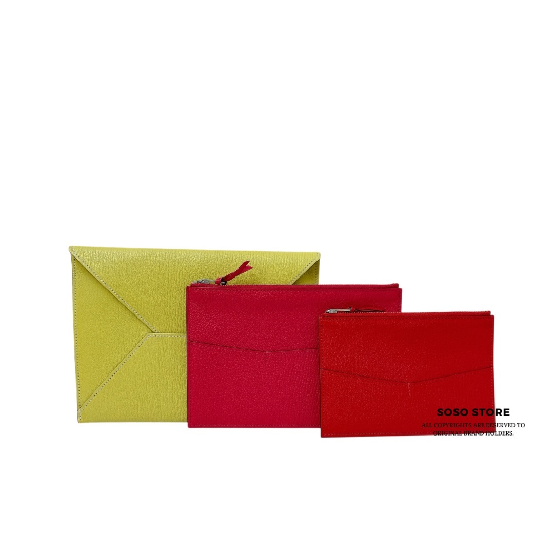 Hermes Envelope Trio Wallet - Lime, Rouge Tomate, Middle Pouch - SHW