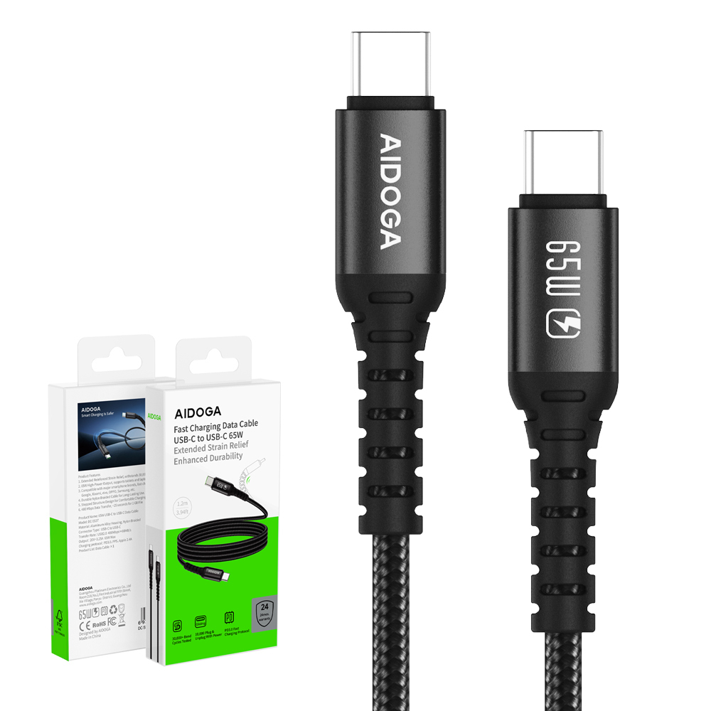 AIDOGA 艾迪伽 USB-C TO Type-C PD充電傳輸編織快充線 加長網尾 NyzerFlex 1.2M 支援iPhone17/手機/平板/筆電