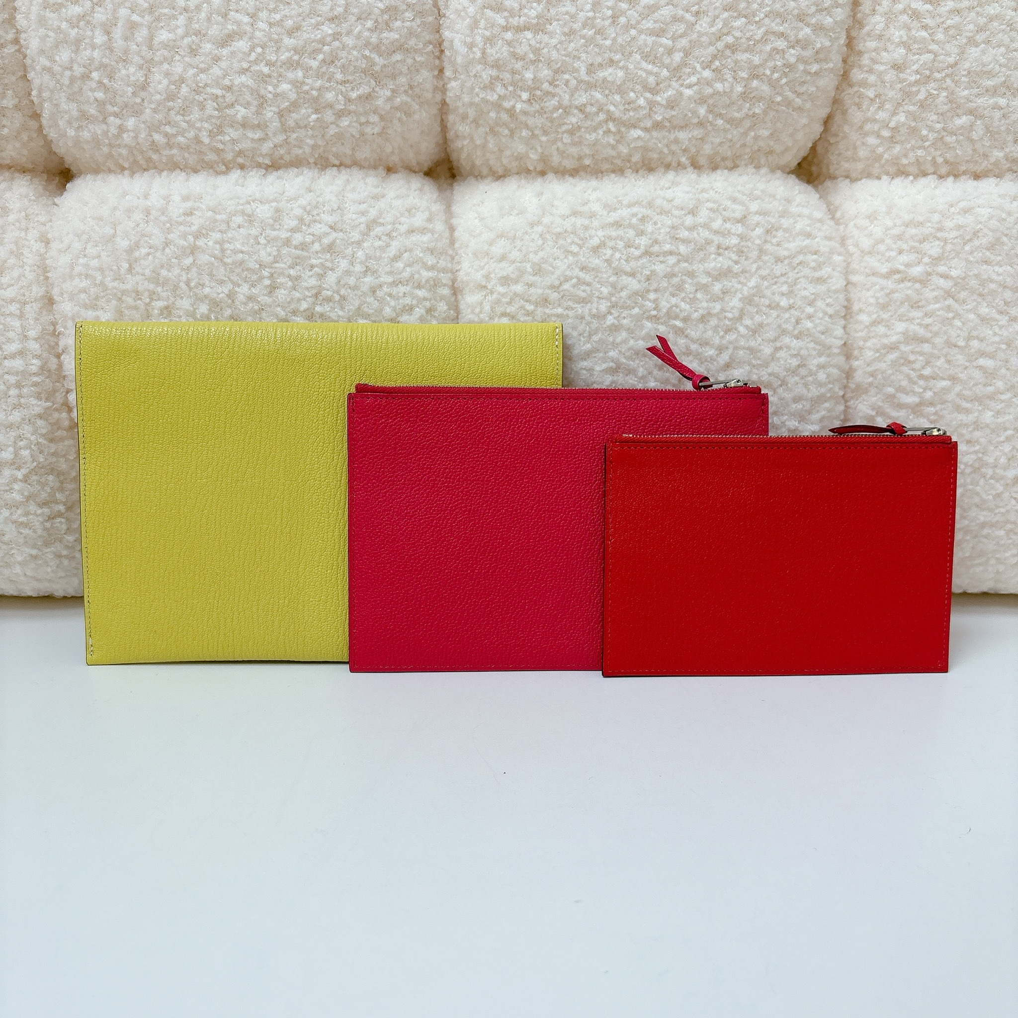 Hermes Envelope Trio Wallet - Lime, Rouge Tomate, Middle Pouch - SHW