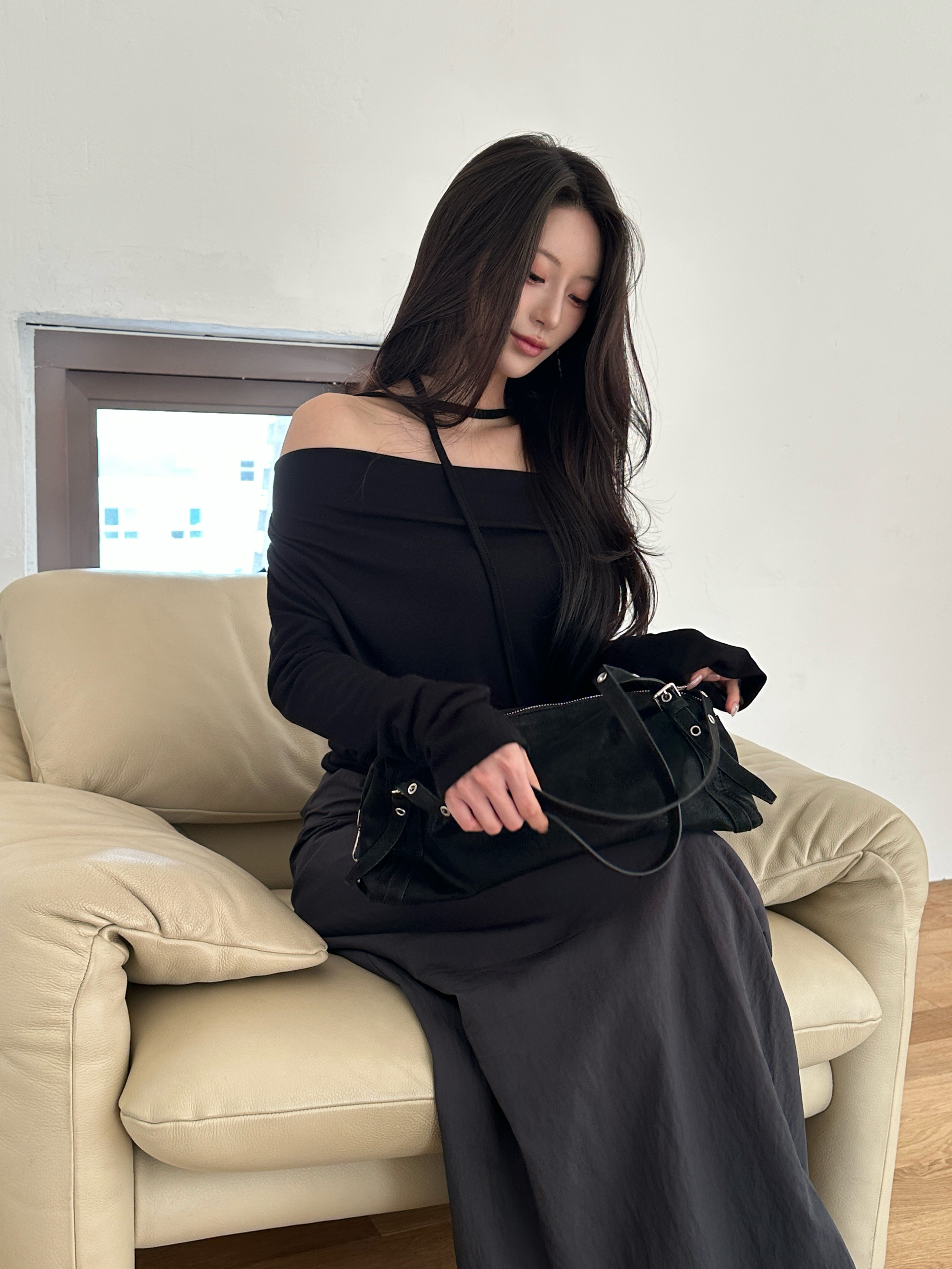 N08 絕美推薦 盪領綁帶上衣 (黑)