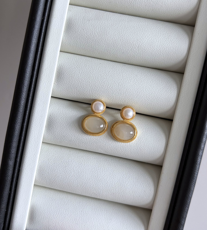 白玉珍珠耳釘