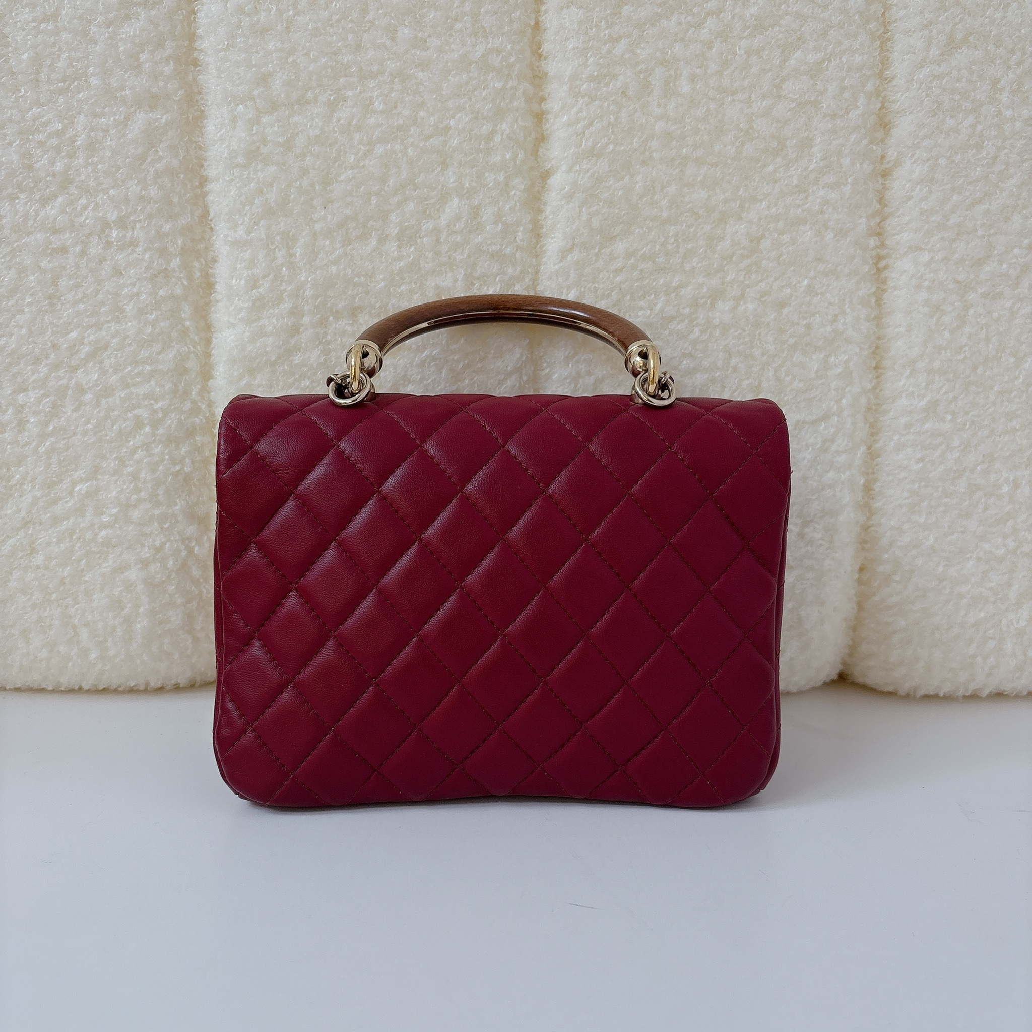 Chanel Flap Bag with Wood Handle - Red / GHW