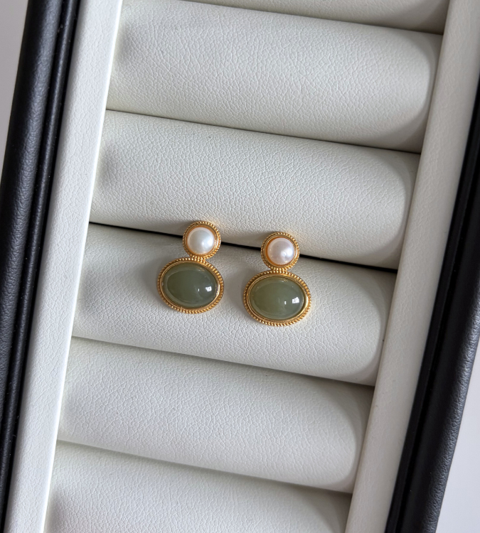 碧玉珍珠耳釘