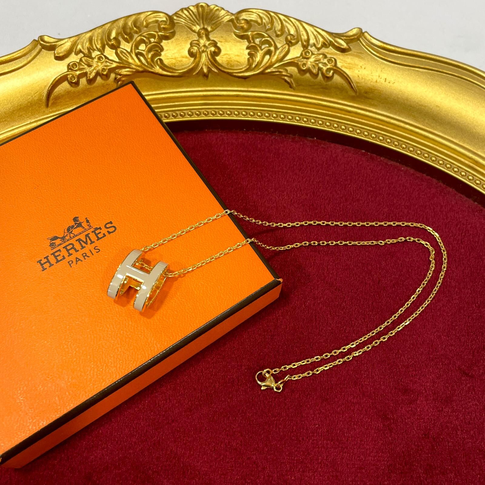 98%NEW二手 HERMES Necklace 大Pop H (大象灰金扣) ,愛馬士頸鏈 #香榭站正品