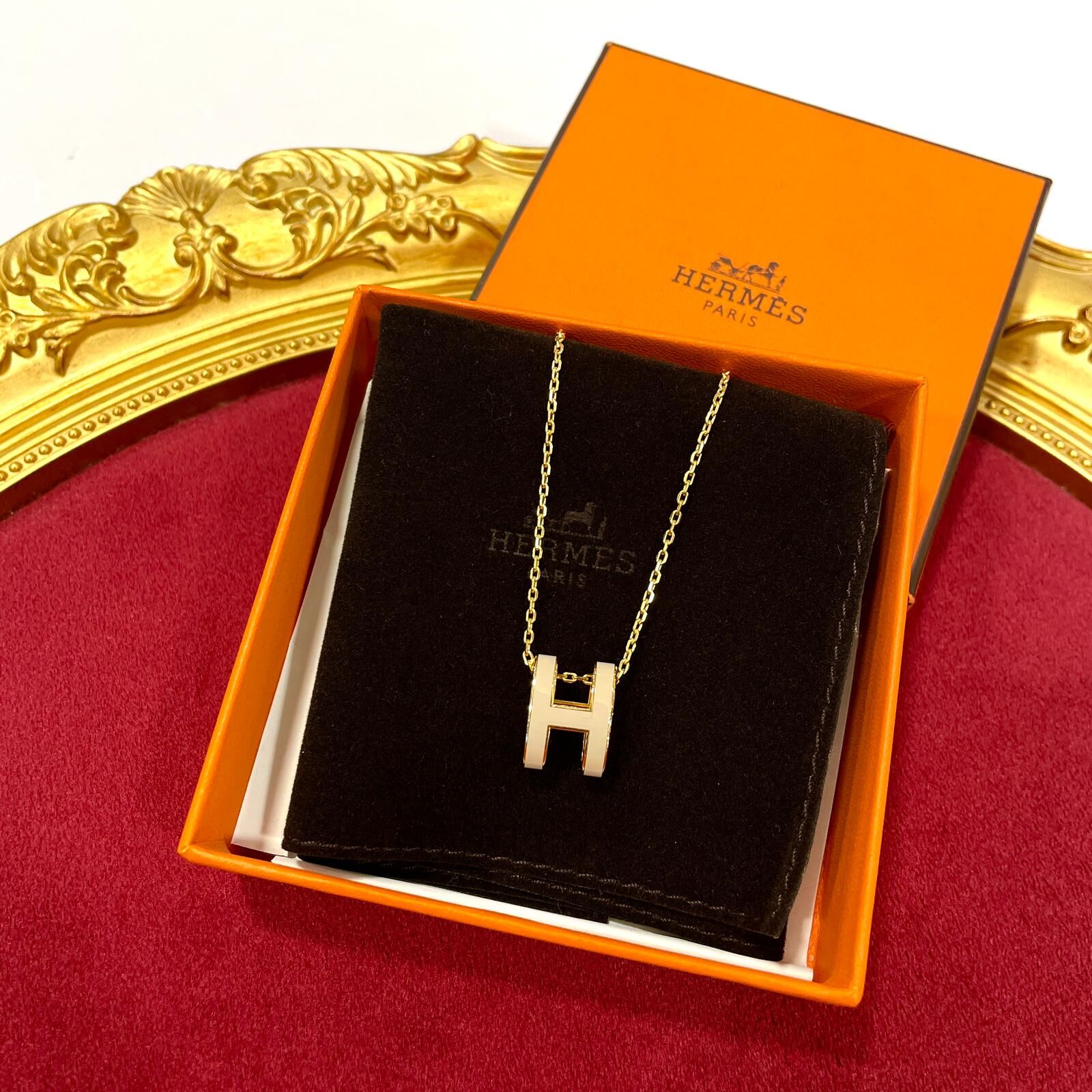 98%NEW二手 HERMES Necklace 大Pop H (大象灰金扣) ,愛馬士頸鏈 #香榭站正品