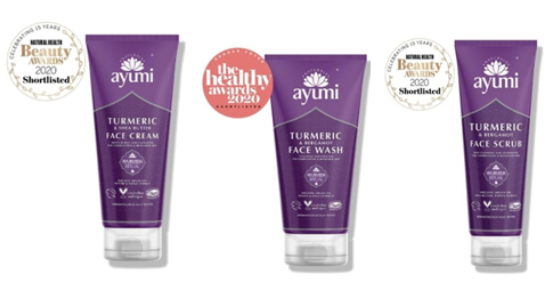 UK260320-A1-Ayumi Turmeric & Shea Butter Face Cream 薑黃乳木果油面霜 100ml+Ayumi Turmeric & Vitamin C Face Wash 含豐富維他命C 薑黃洗面霜 150ml+Ayumi Turmeric & Vitamin C Brightening Face Scrub 含豐富維他命C 薑黃亮白面部磨砂膏 125ml-(未開封至 12/2029)(已開封12個月內使用)
