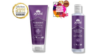 UK260320-A2-Ayumi Turmeric & Vitamin C Clay Face Mask 含豐富維命C 薑黃黏土面膜 100ml+Ayumi Glow Turmeric & Papaya Toner 薑黃木瓜爽膚水 150ml-(未開封至 12/2029)(已開封12個月內使用)