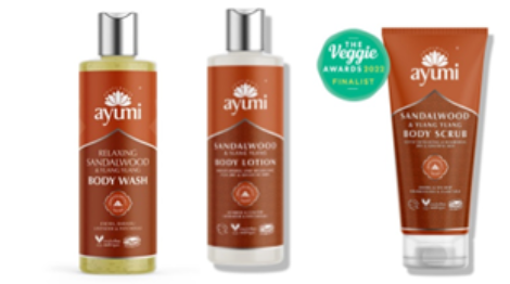 UK260320-A6-Ayumi Ylang Ylang & Sandawood Body Wash 依蘭檀香沐浴露 250ml+Ayumi Sandalwood Body Lotion 檀香舒緩修復身體潤膚霜 250ml+Ayumi Sandalwood Body Scrub 檀香舒緩修復身體磨砂霜 200ml-(未開封至 12/2029)(已開封12個月內使用)