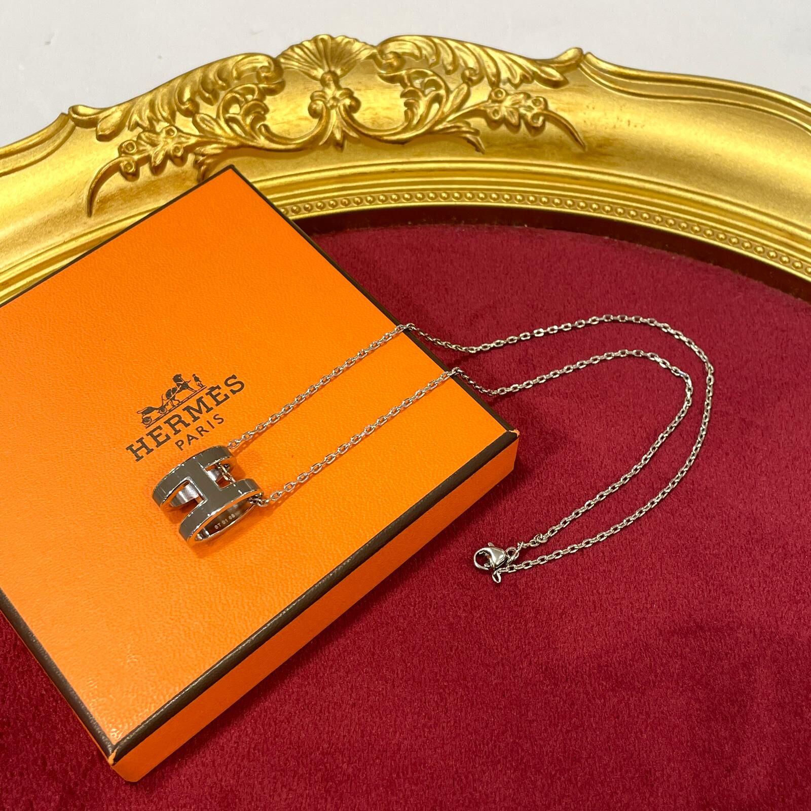 全新HERMES Necklace 大Pop H  (深灰色 x銀鏈) ,愛馬士頸鏈 #BRAND NEW #香榭站正品