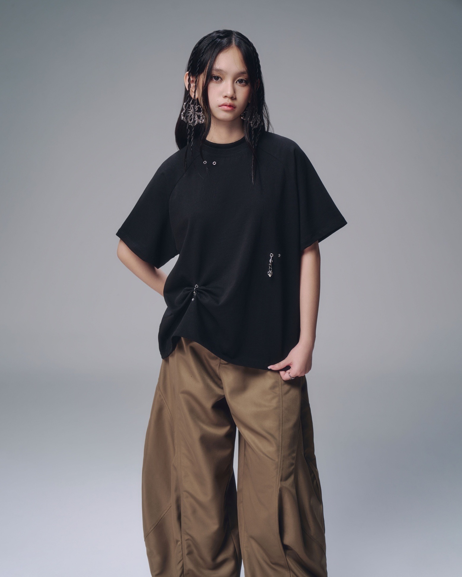 【預購】越南女裝品牌 BUNNYHILL BUNNY CHARM VER SHIRT 寬鬆版型黑色上衣 (BLACK)