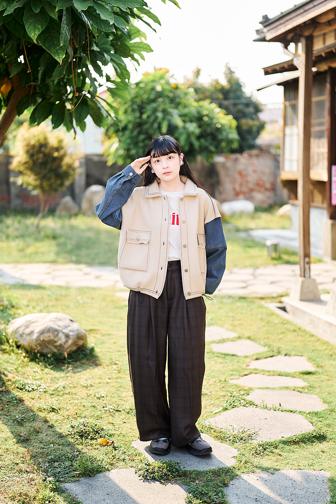 定格的美好日！格紋俐落寬褲(兩色-灰黑)