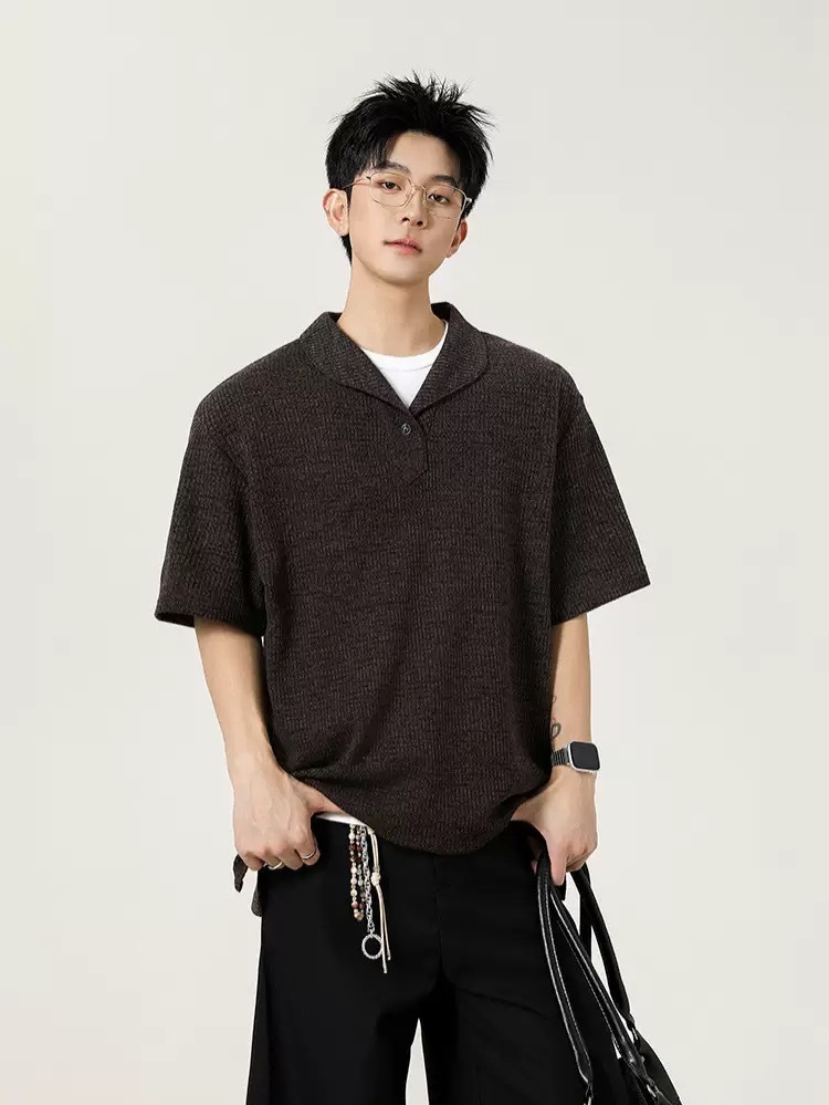 老錢風肌理感海鷗領短袖POLO衫