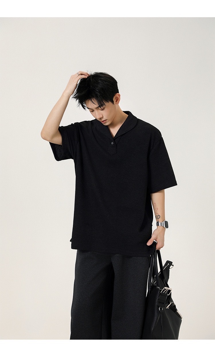 老錢風肌理感海鷗領短袖POLO衫