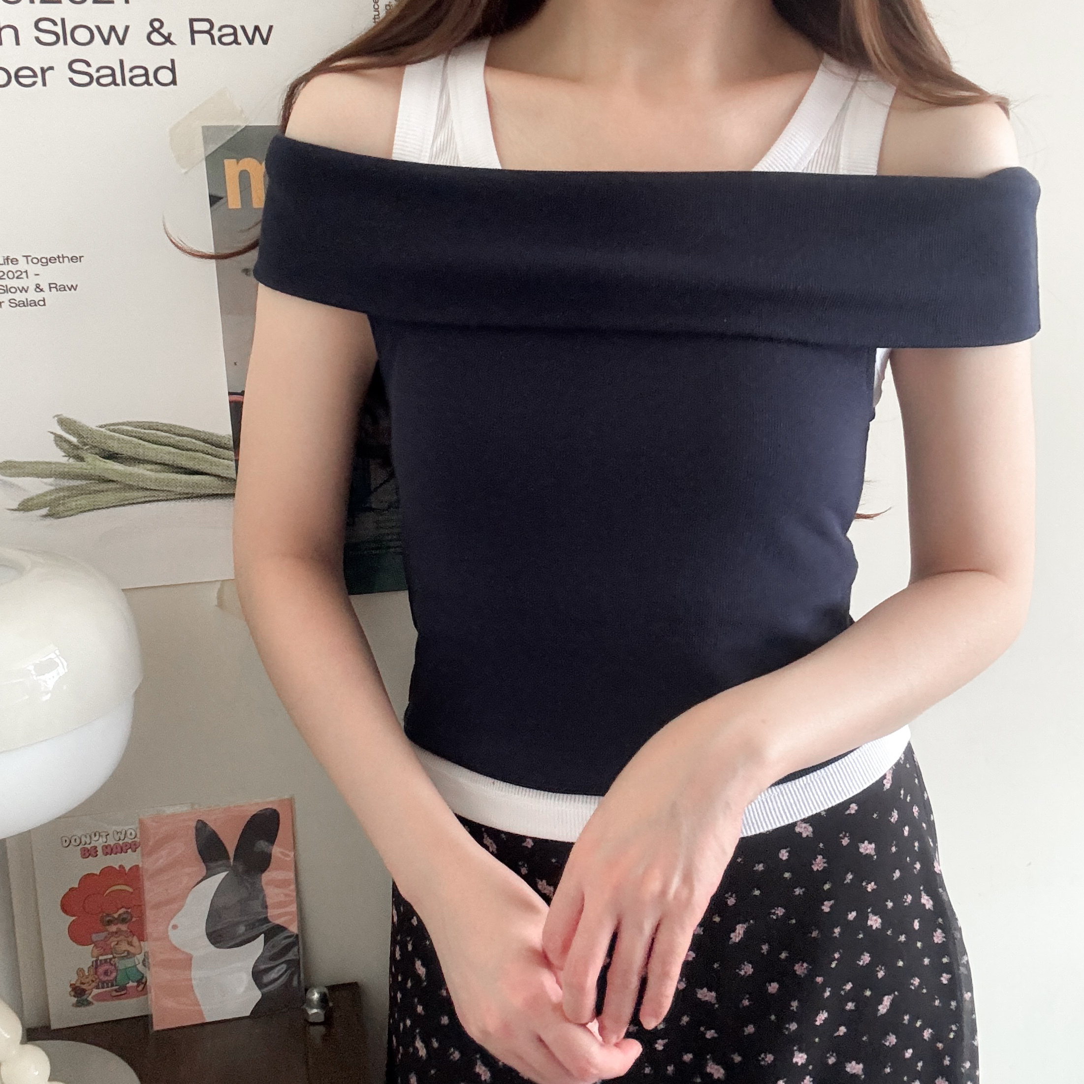 一字露肩2way top