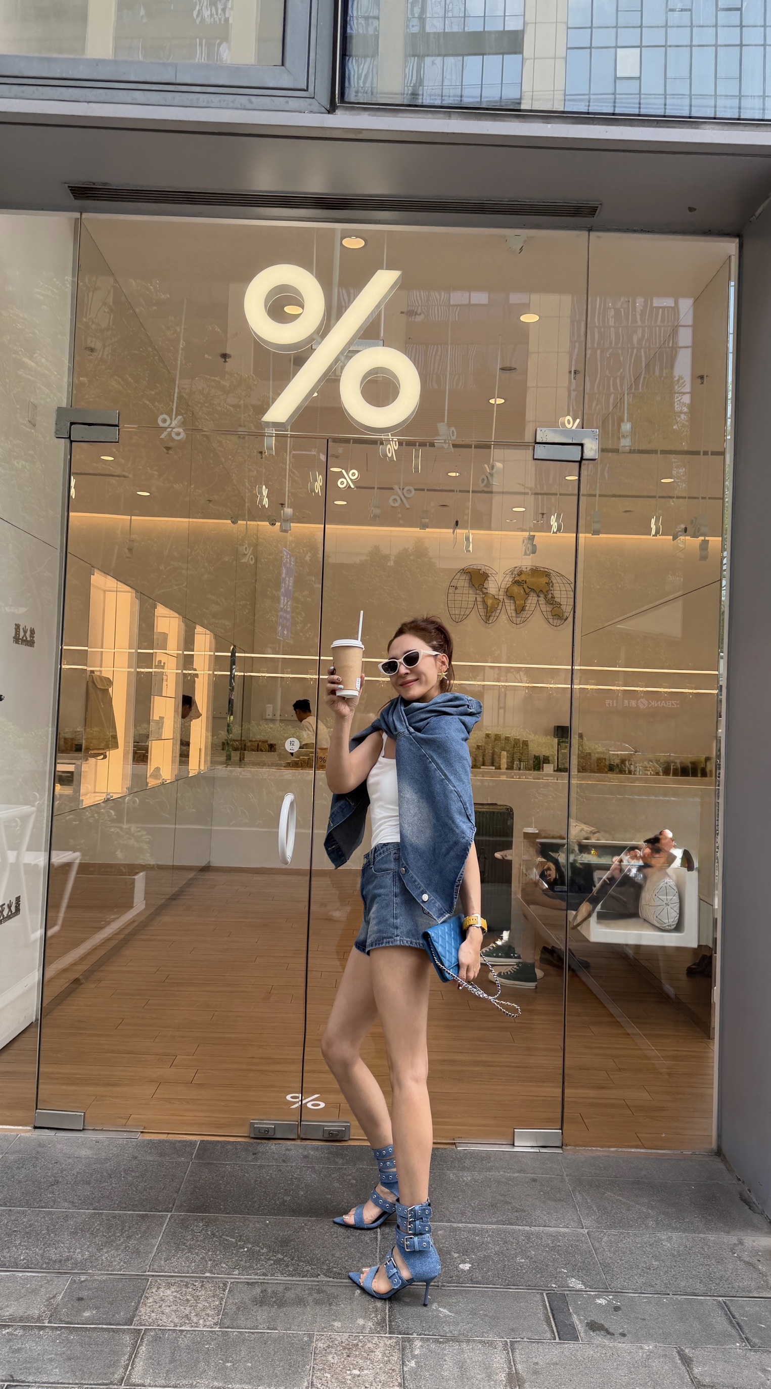 刷原色牛仔襯衫短褲套裝