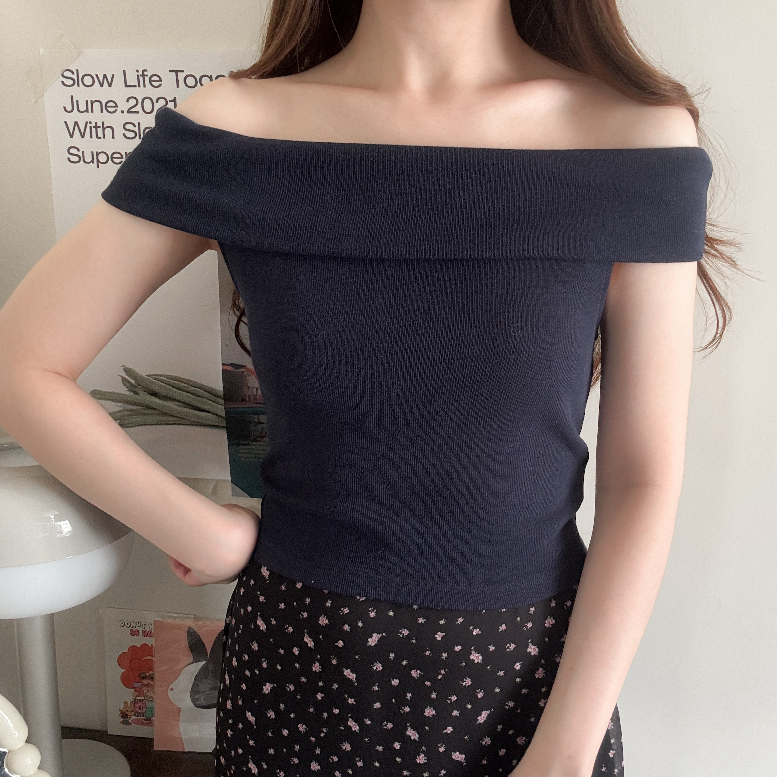 一字露肩2way top