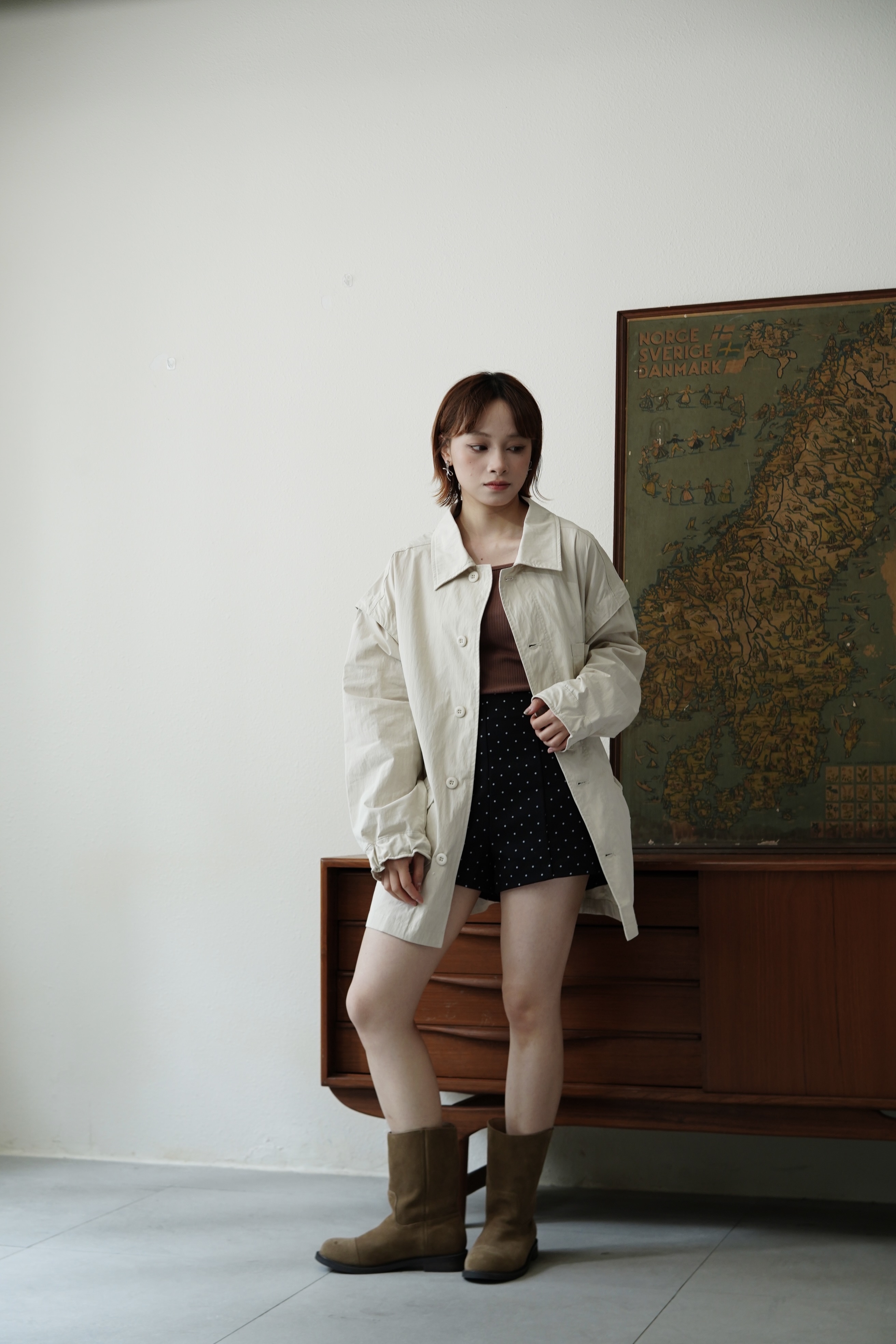 高密棉混紡～拆袖反領鈕扣風衣 - JK61960