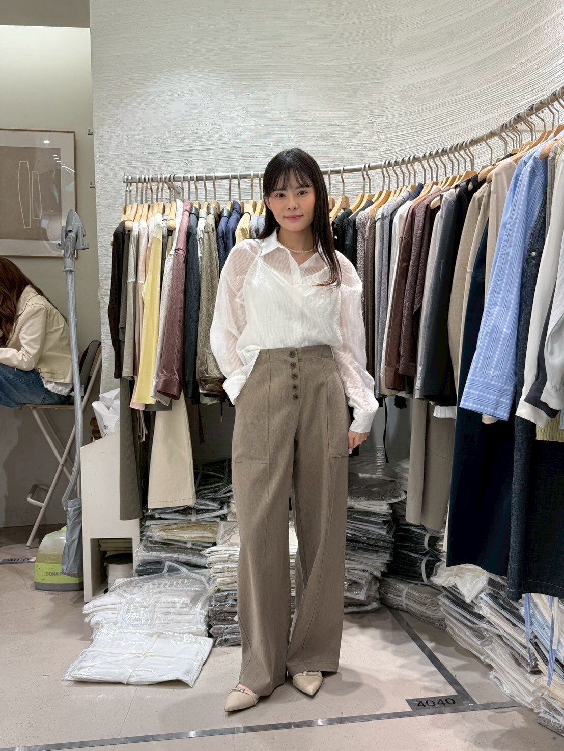 2B6023 排扣款車線闊腿褲