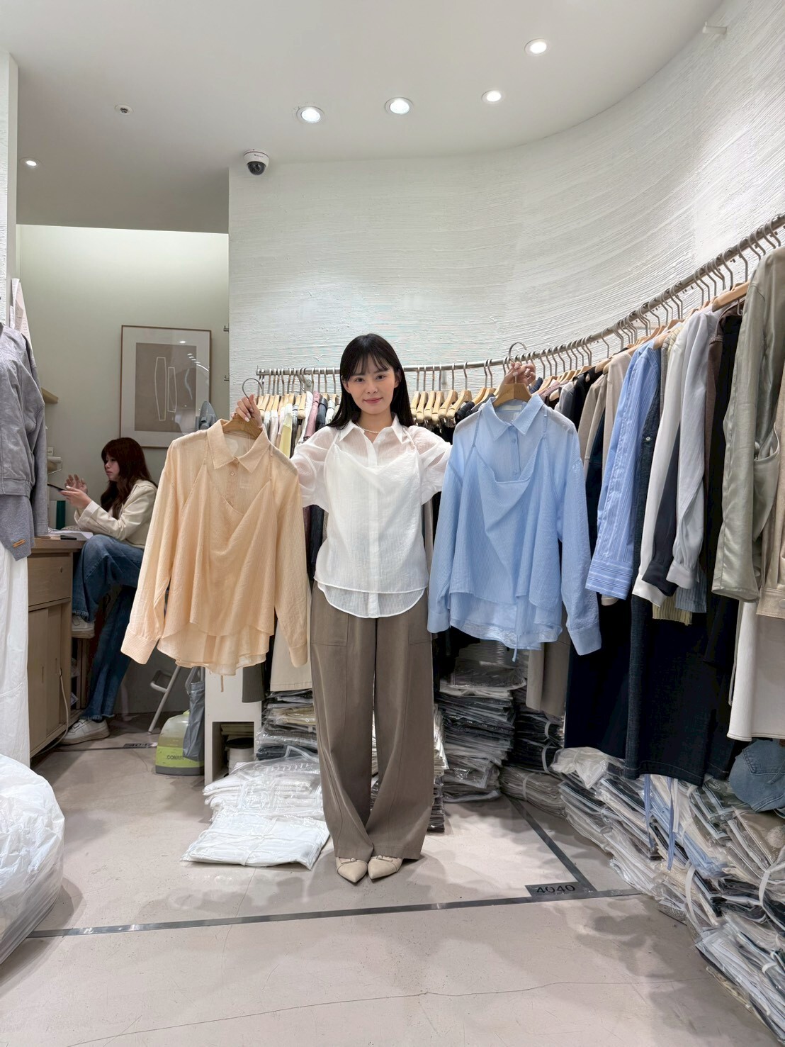 2B6005 法式暗紋掛脖長袖恤衫